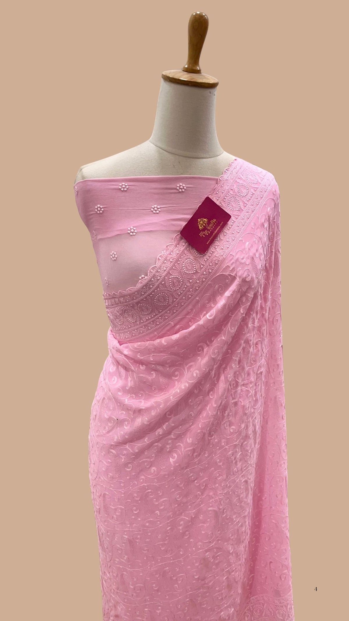 Pure Georgette Chikankari Handloom Banarasi Saree