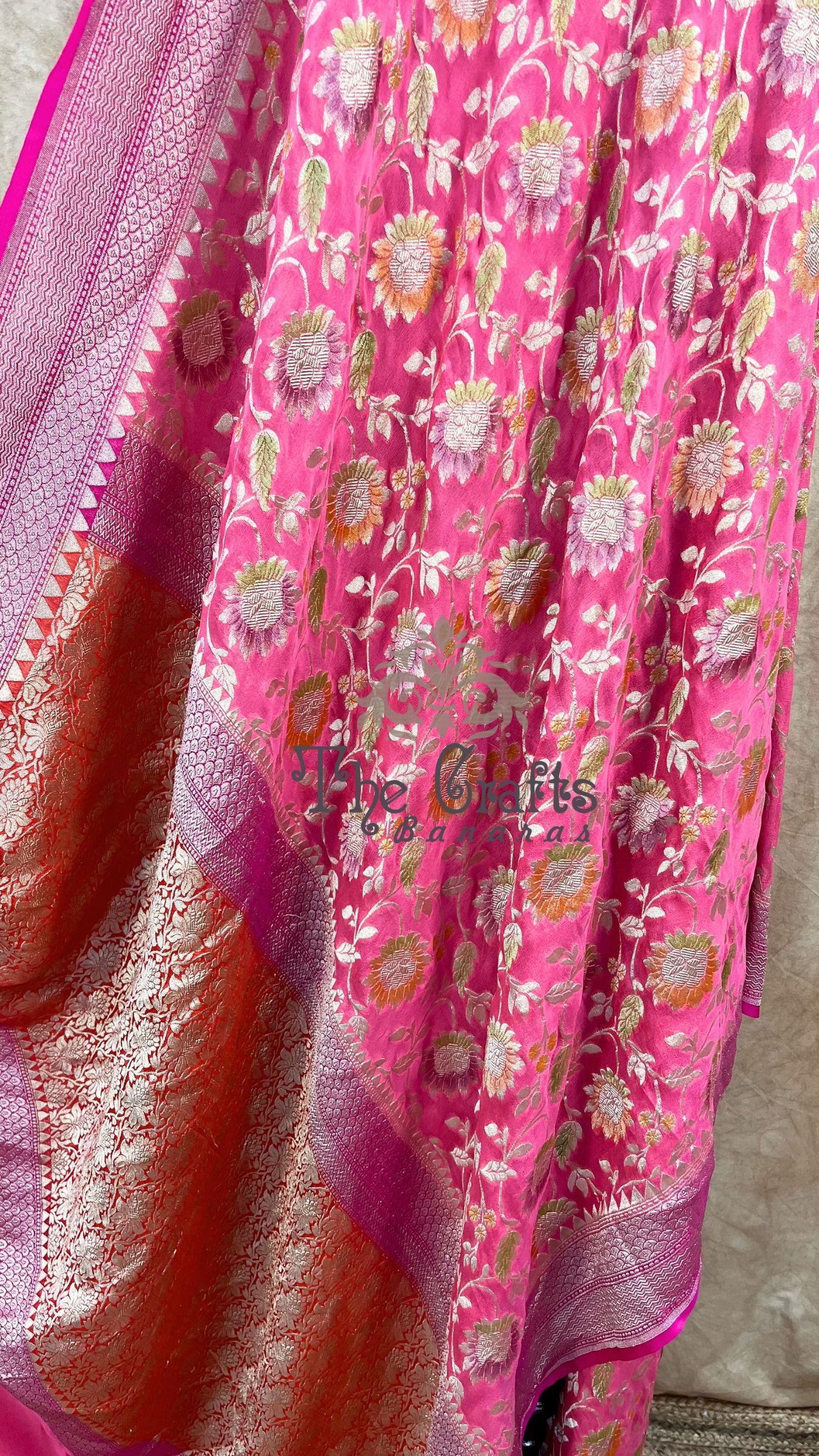 Khaddi Georgette Handloom Banarasi Saree - Water Zari