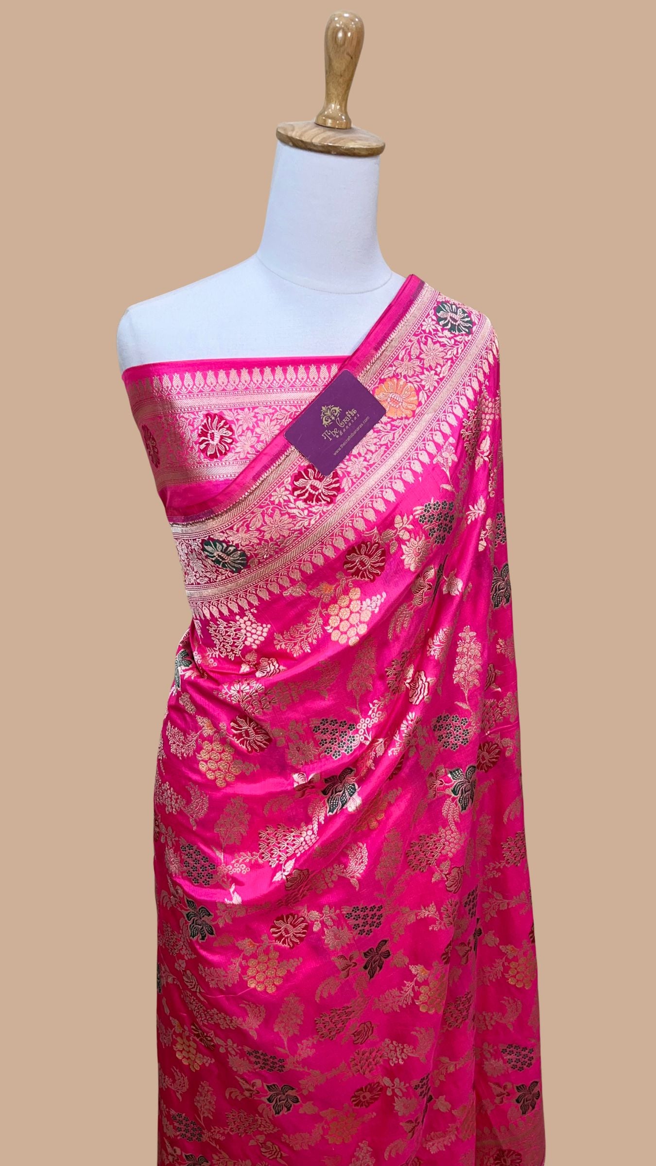 Pure Katan Silk Handloom Banarasi Saree - Jaal With Meenakari