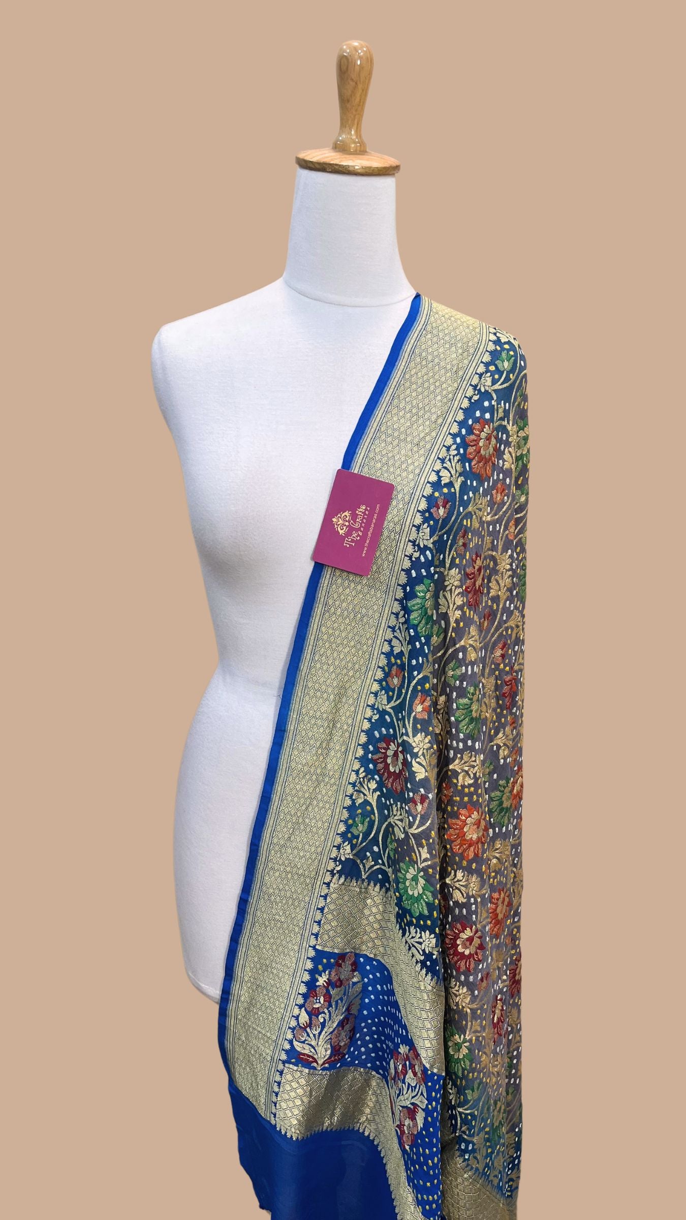 Khaddi Georgette Banarasi Handloom Bandhej Dupatta - Meenakari