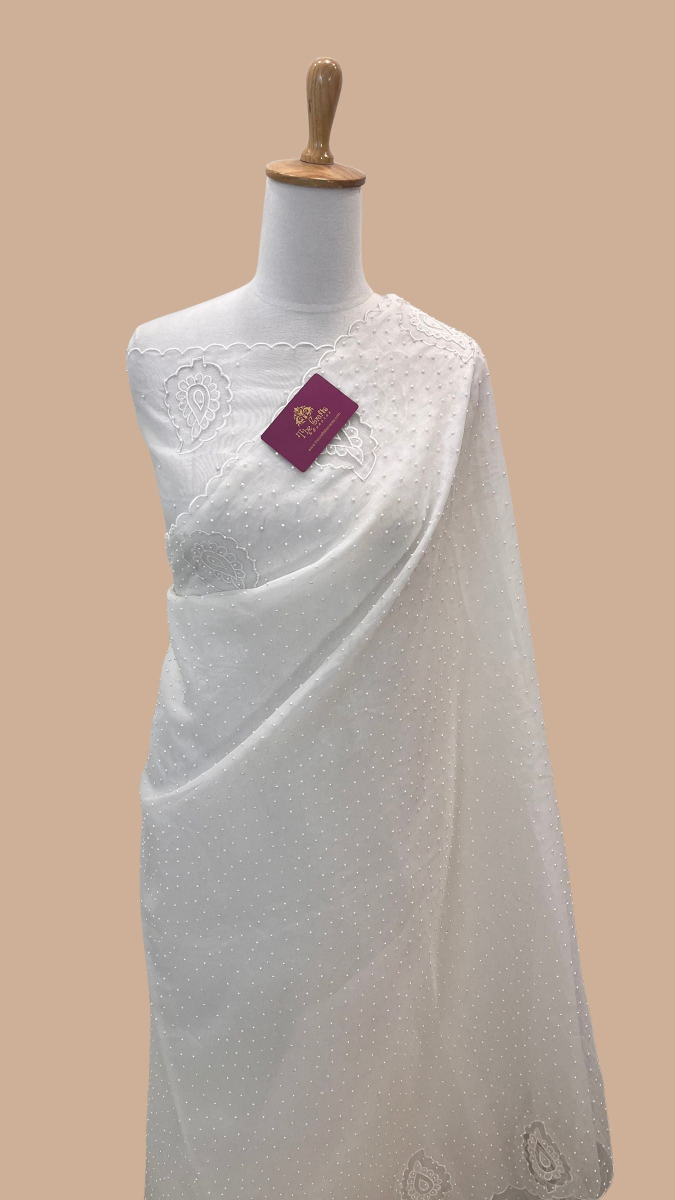 Pure Organza Silk Handloom Banarasi Saree - handwork motifs
