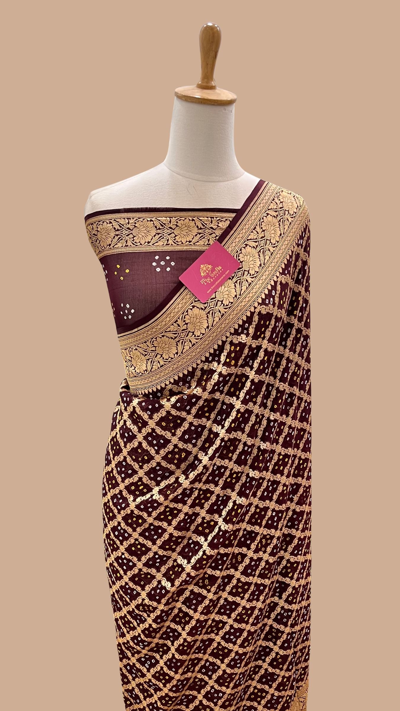 Pure Georgette Banarasi Handloom Bandhej Saree
