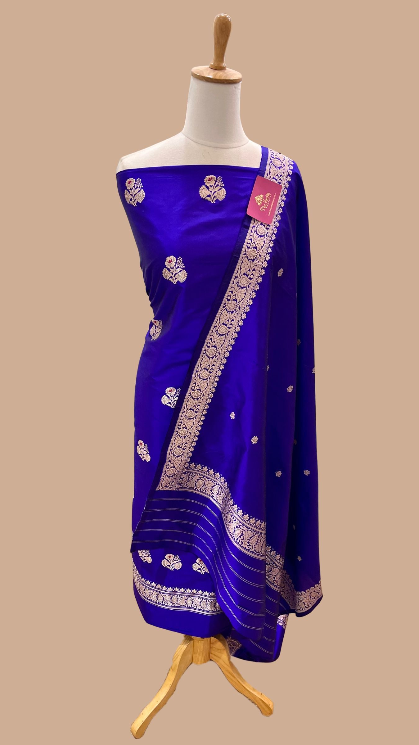 Pure Katan Silk Handloom Banarasi Dress Material - with kadhua motis