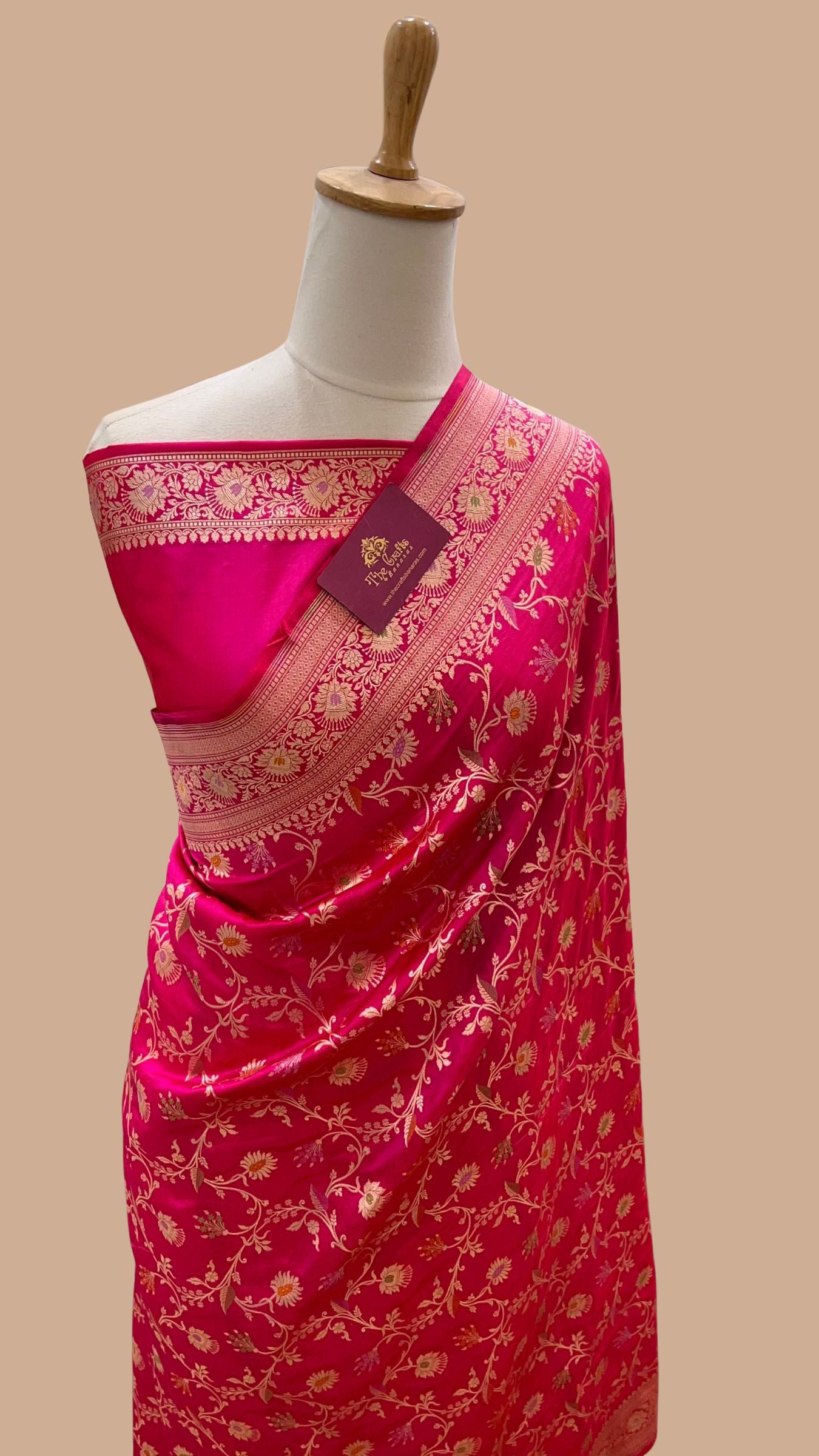 Pure Katan Silk Handloom Banarasi Saree - Jaal With Meenakari