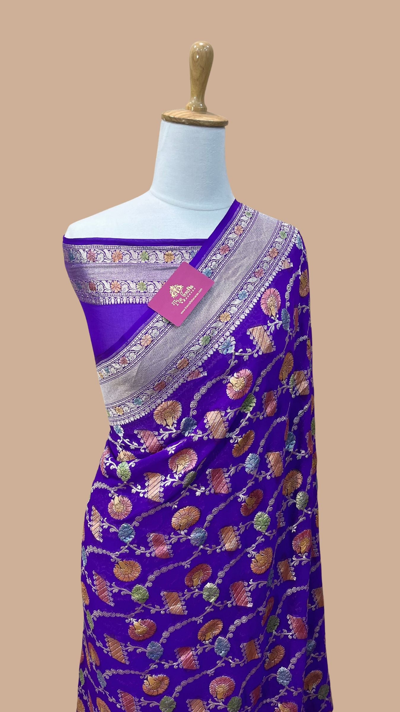 Khaddi Georgette Handloom Banarasi Saree - Water Zari