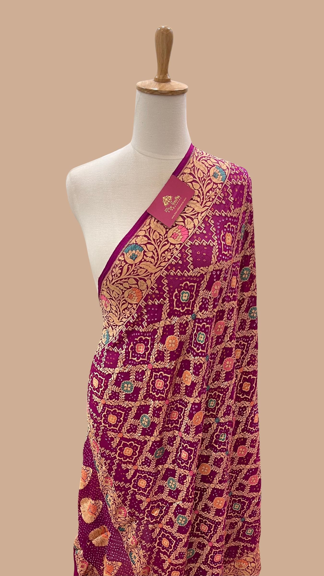 Khaddi Georgette Banarasi Handloom Bandhej Dupatta
