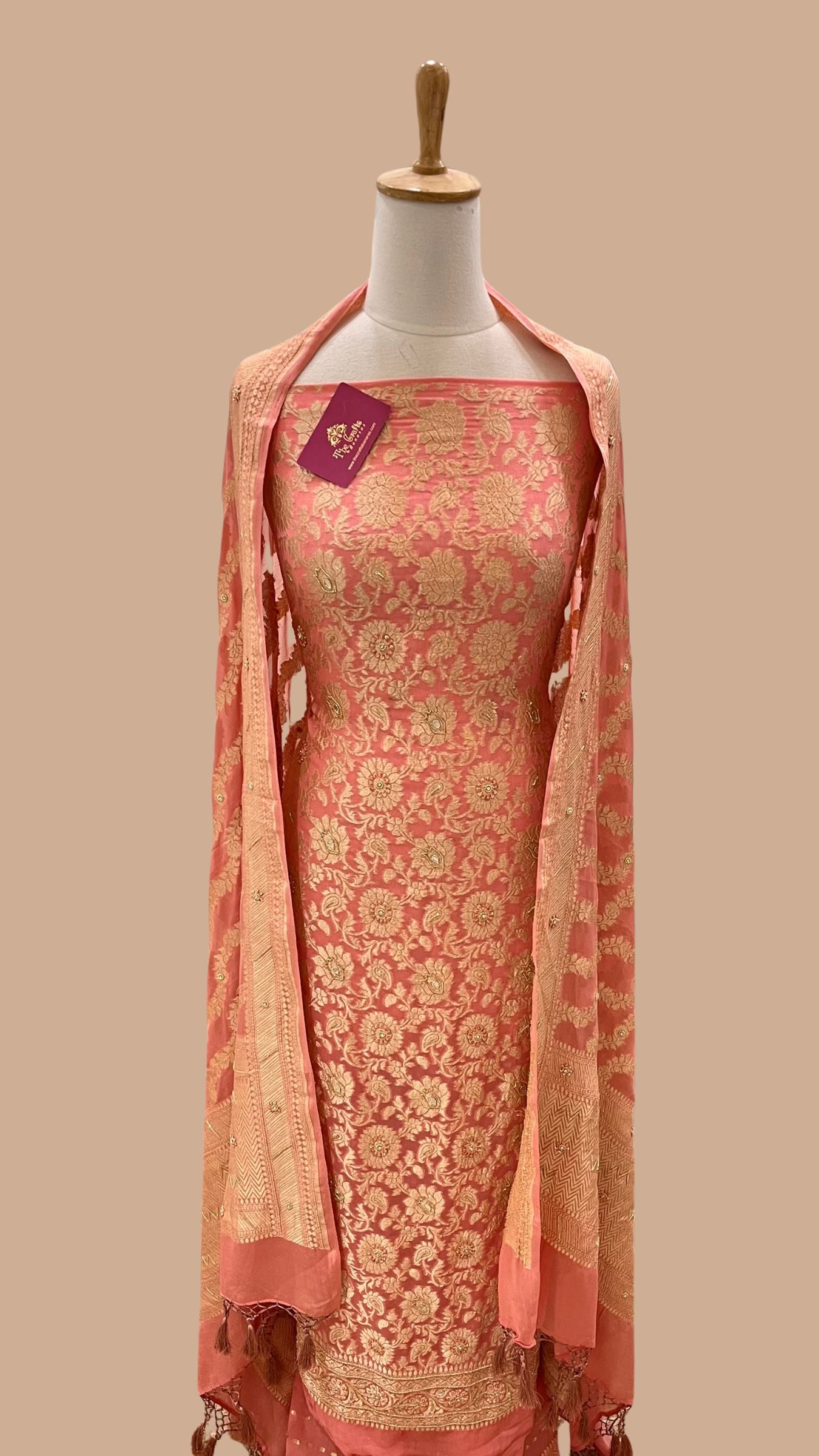 Khaddi Georgette Banarasi Dress Material - Handwork Gota Patti Zardozi & Stone Work