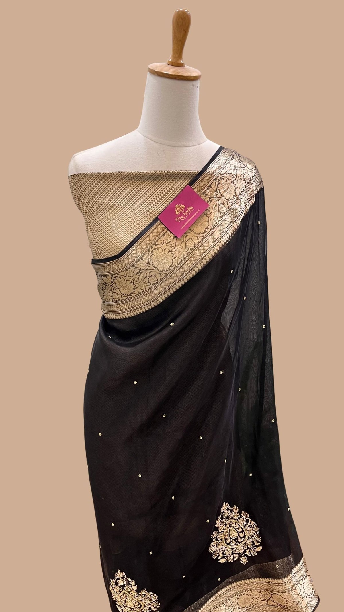 Pure Kora Tissue Silk Handloom Banarasi Saree - Handwork Zardozi Cut Dana and Motifs Work