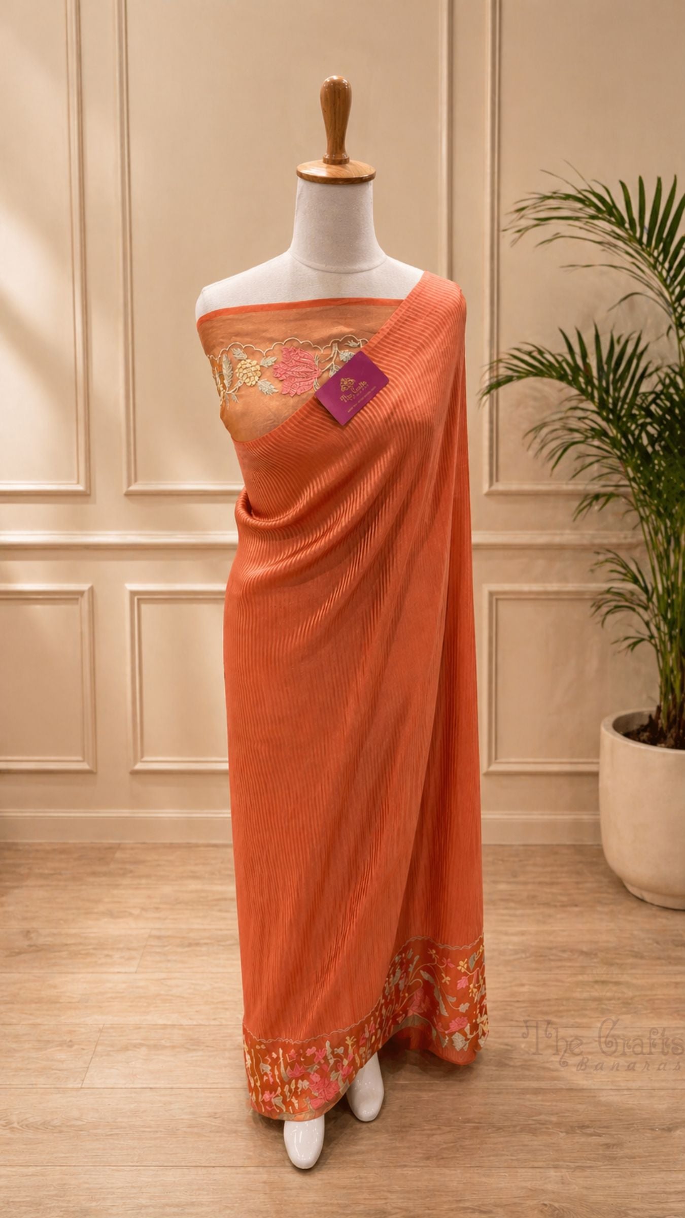 Pure Tissue Silk Banarasi Saree - with Chikankari Border
