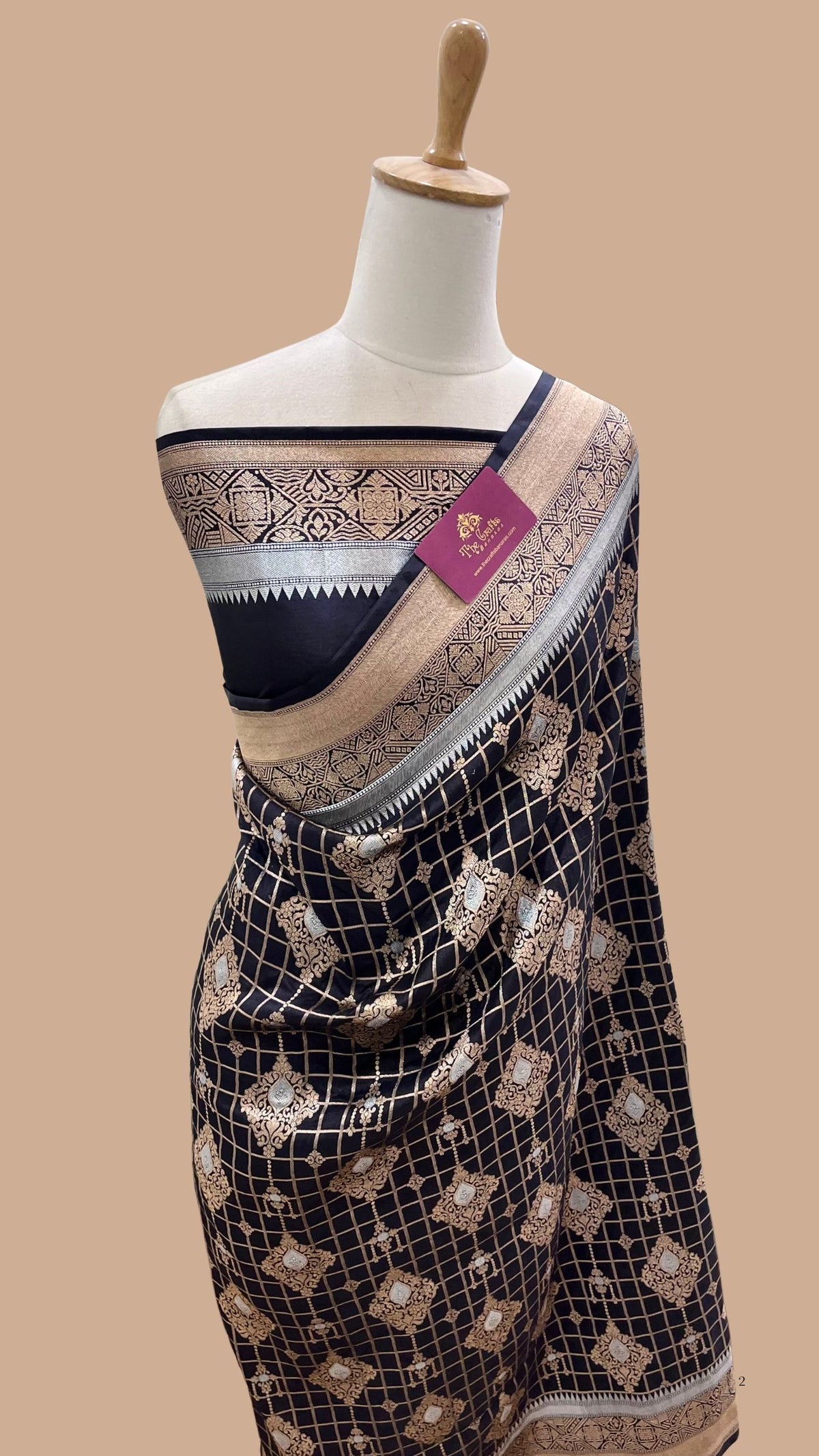Pure Katan Silk Handloom Banarasi Saree - All over Sona Rupa Jaal Work