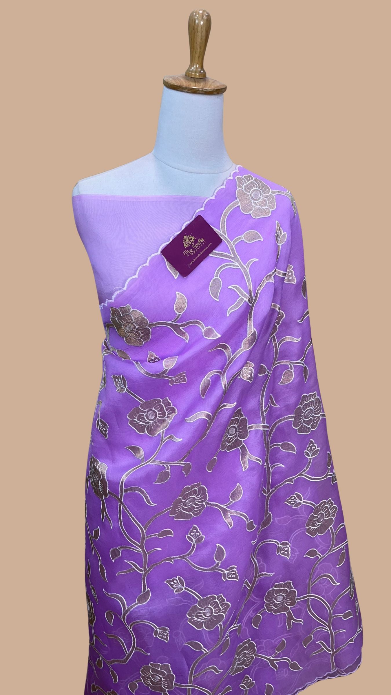 Pure Kora Organza Silk Banarasi Saree - Chikankari all over