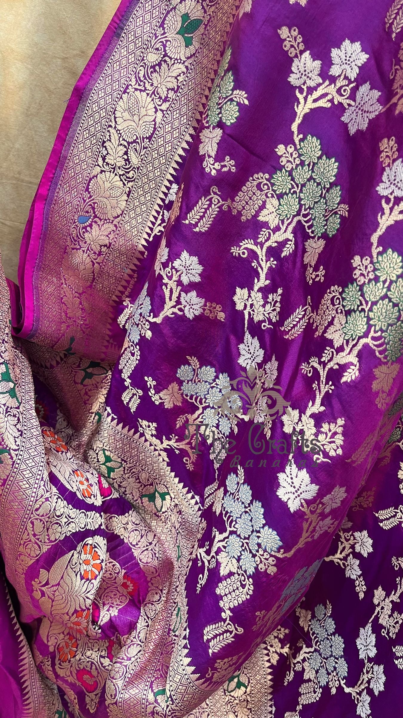 Pure Katan Silk Handloom Banarasi Saree - All over meenakari Jaal work