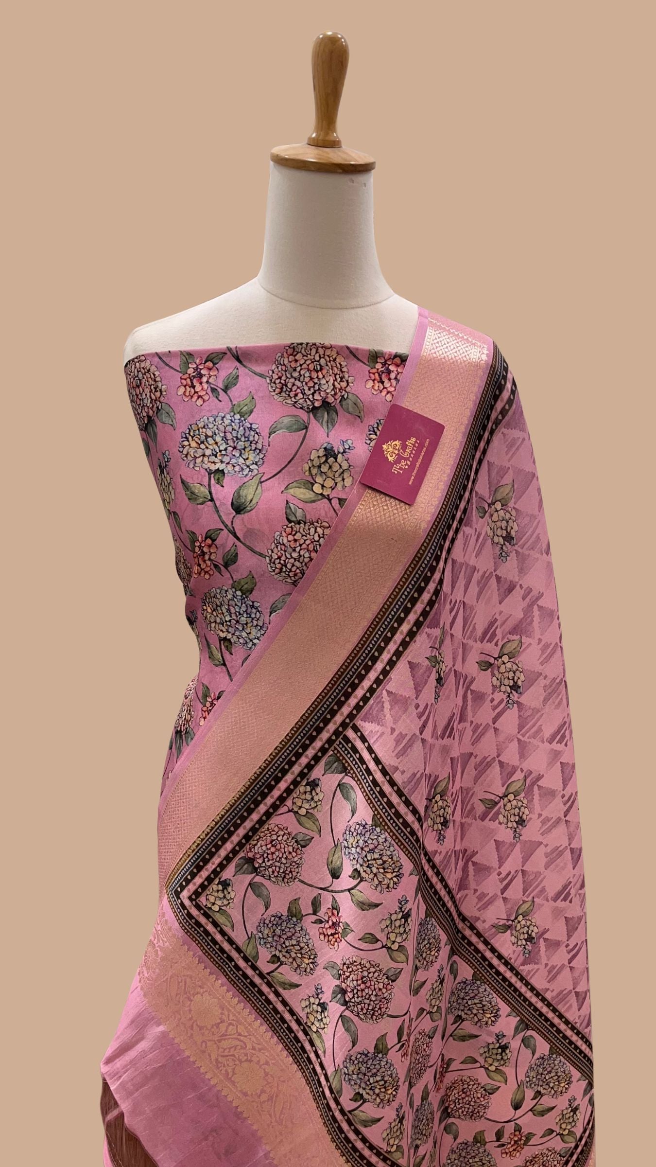 Pure Mango Silk Banarasi Dress Material - Digital Print All over