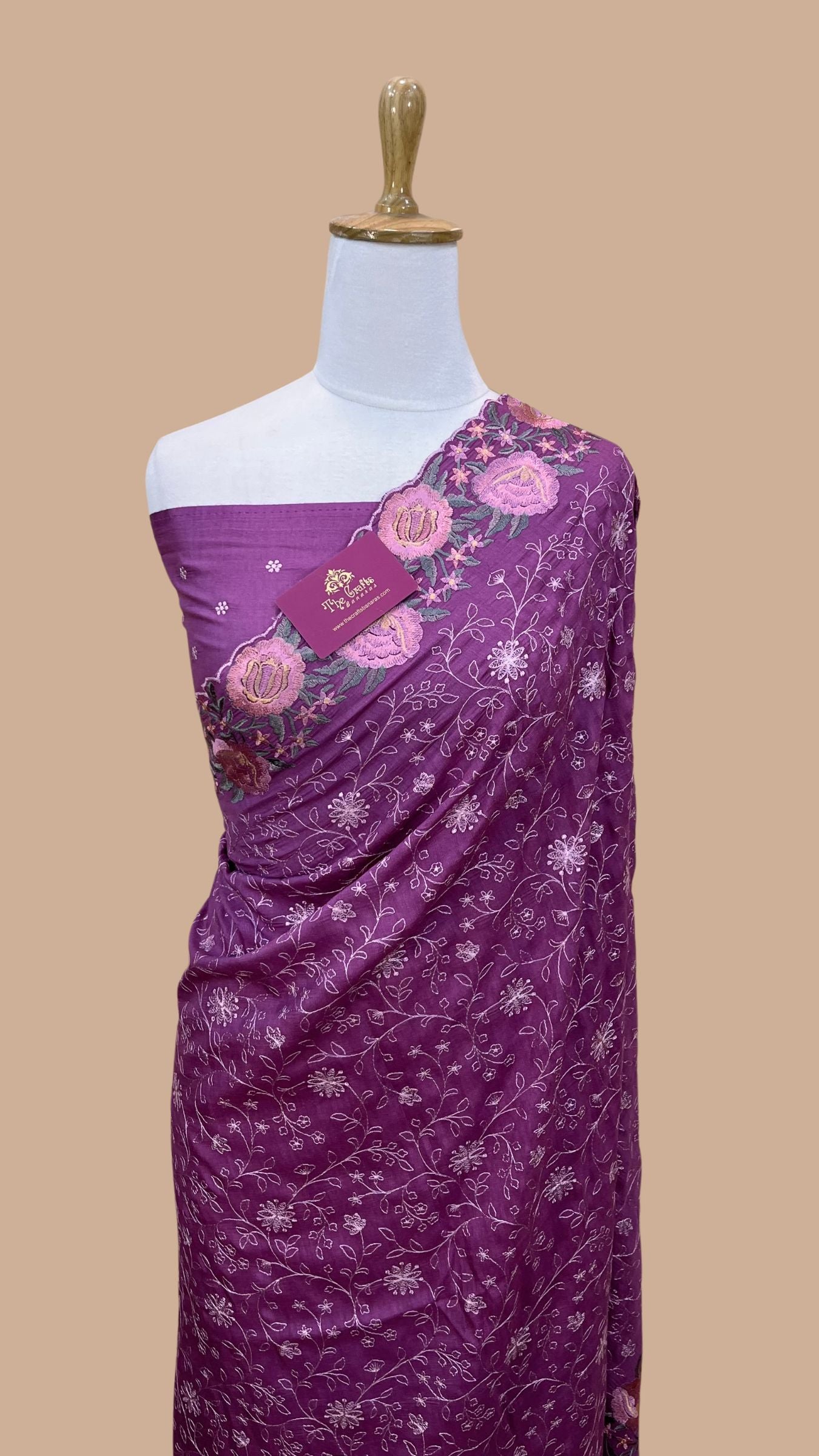 Pure Munga Silk Banarasi Saree - Chikankari all over