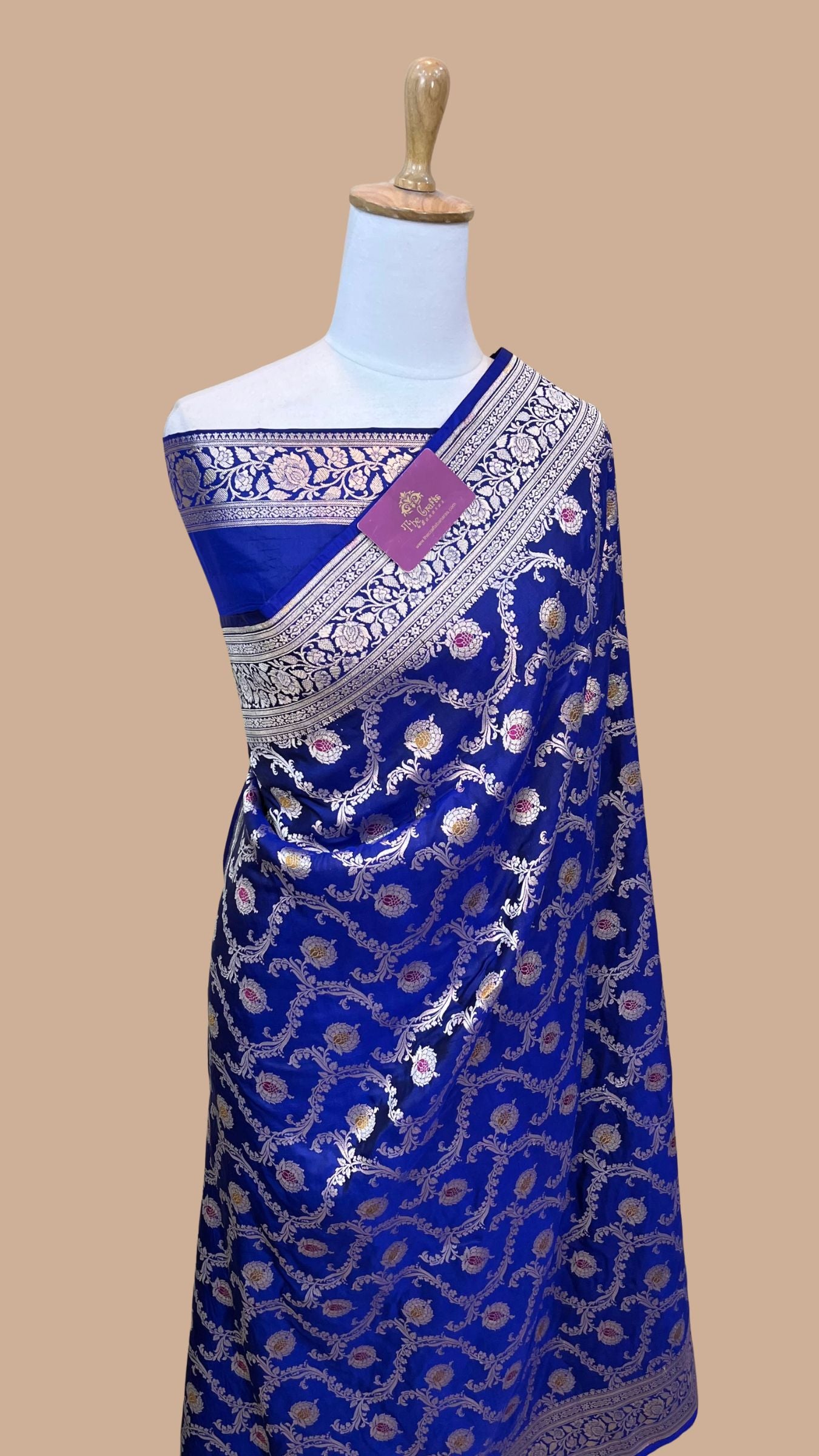 Pure Katan Silk Handloom Banarasi Saree - Jaal With Meenakari