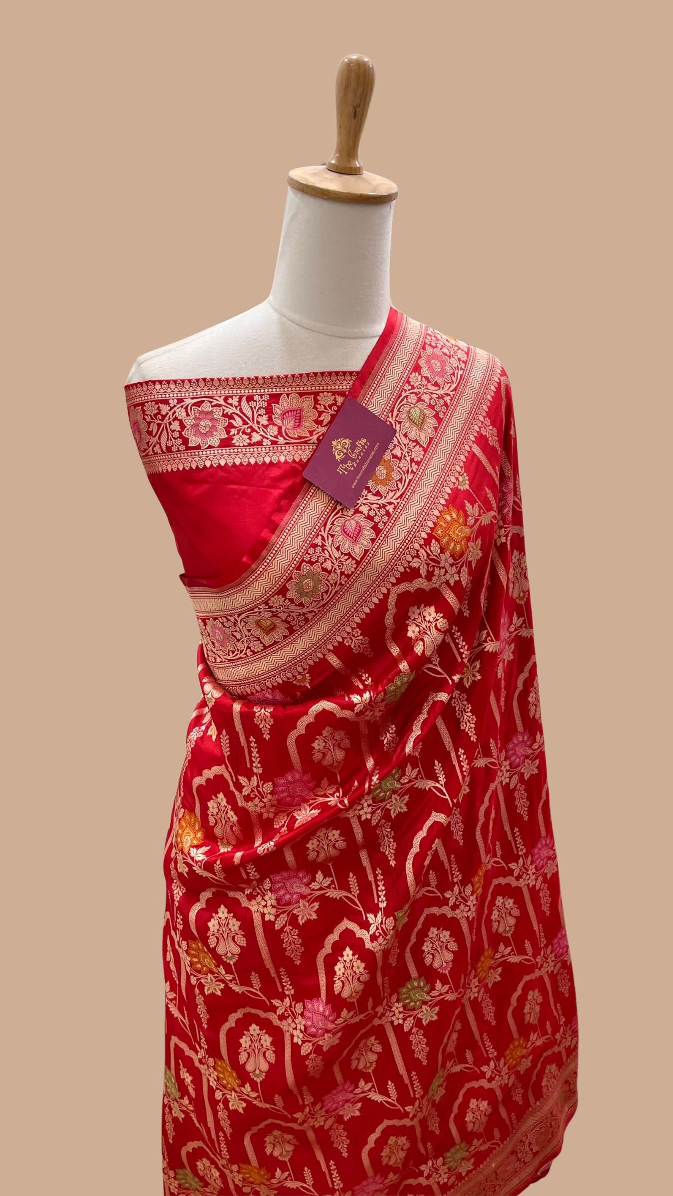 Pure Katan Silk Handloom Banarasi Saree - Jaal With Meenakari