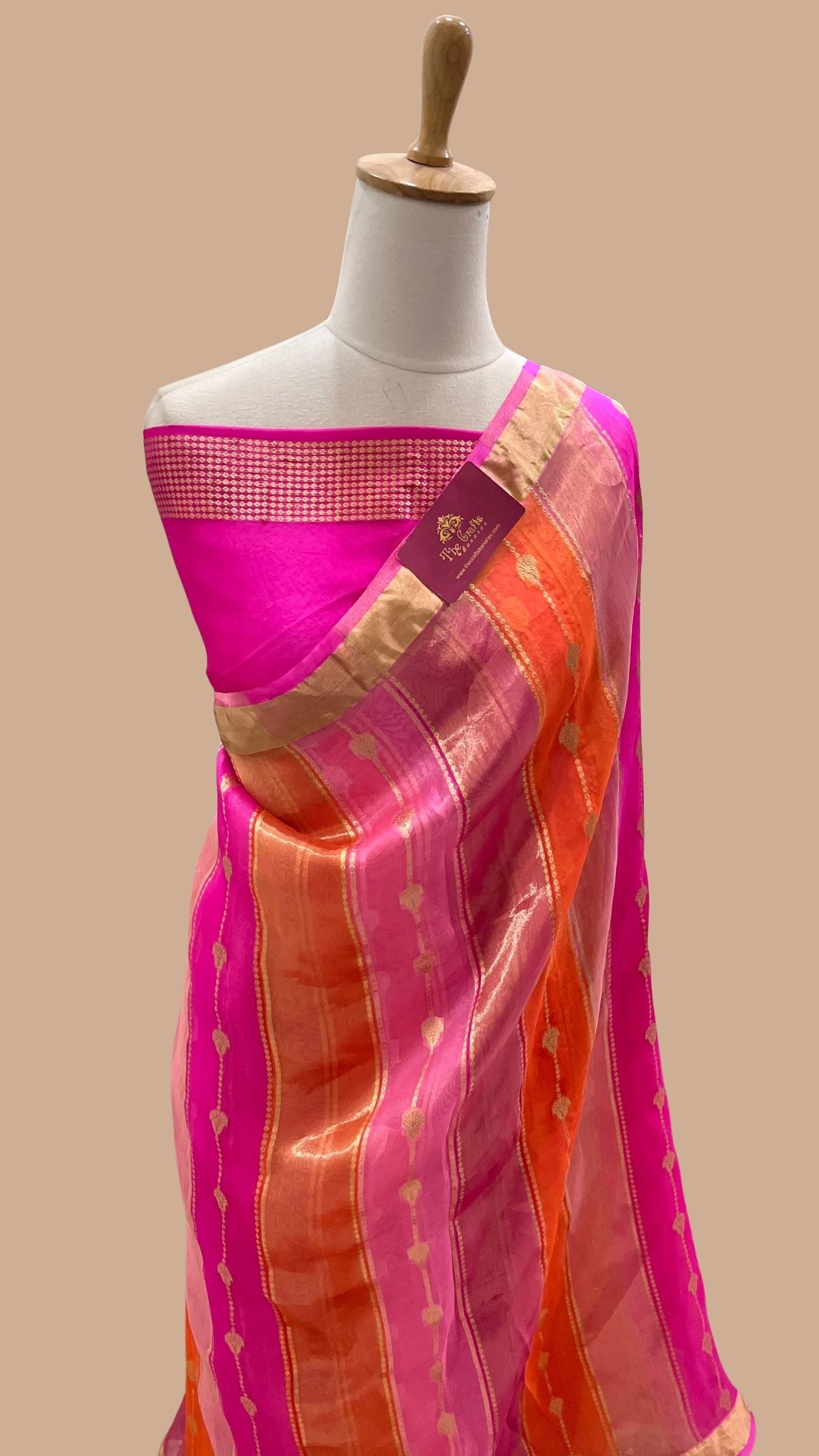 Rangkat Pure Kora Tissue Silk Handloom Banarasi Saree- Kadhua Motifs