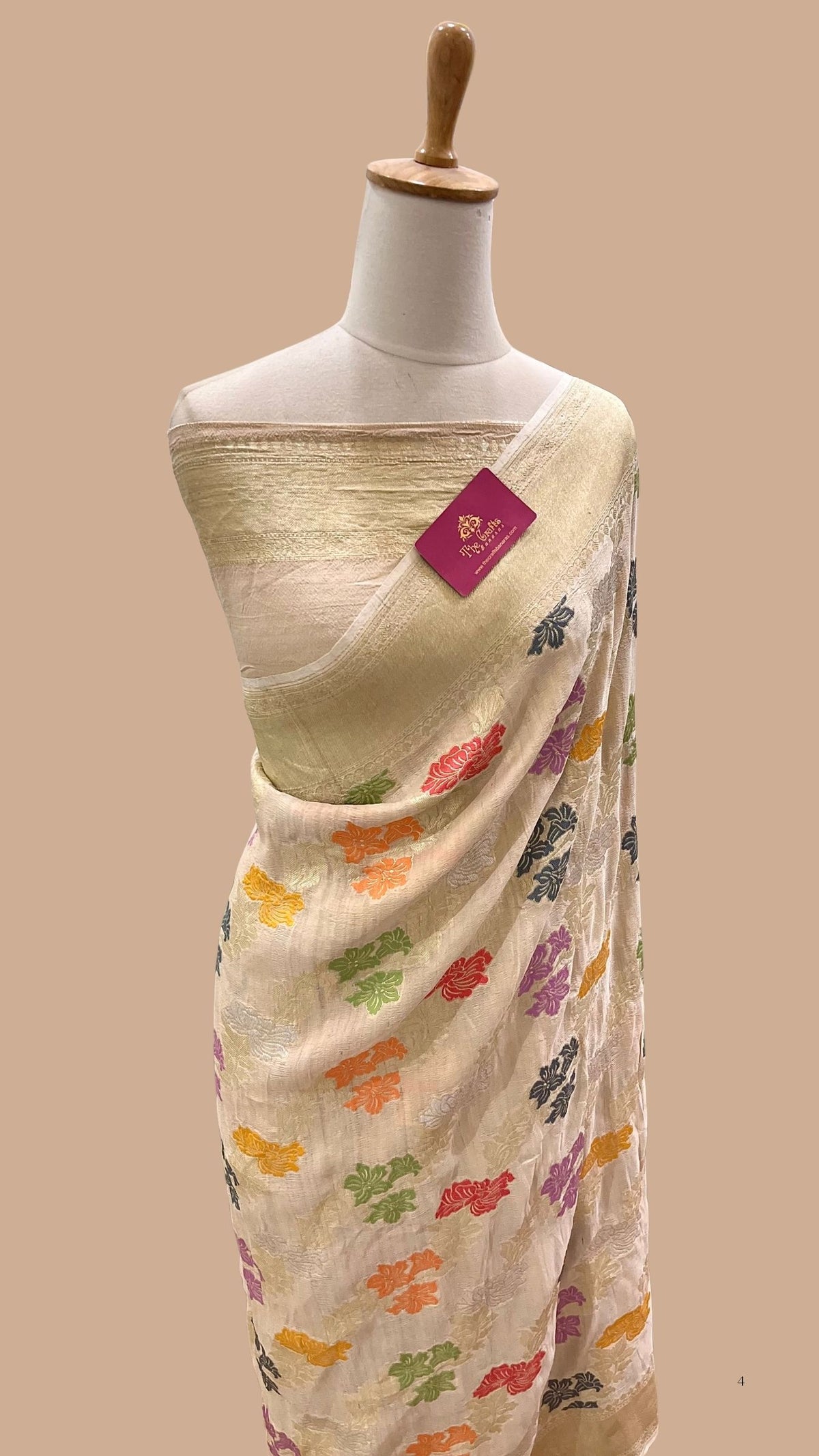 Tussar Georgette Handloom Banarasi Saree - Jaal with Meenakari