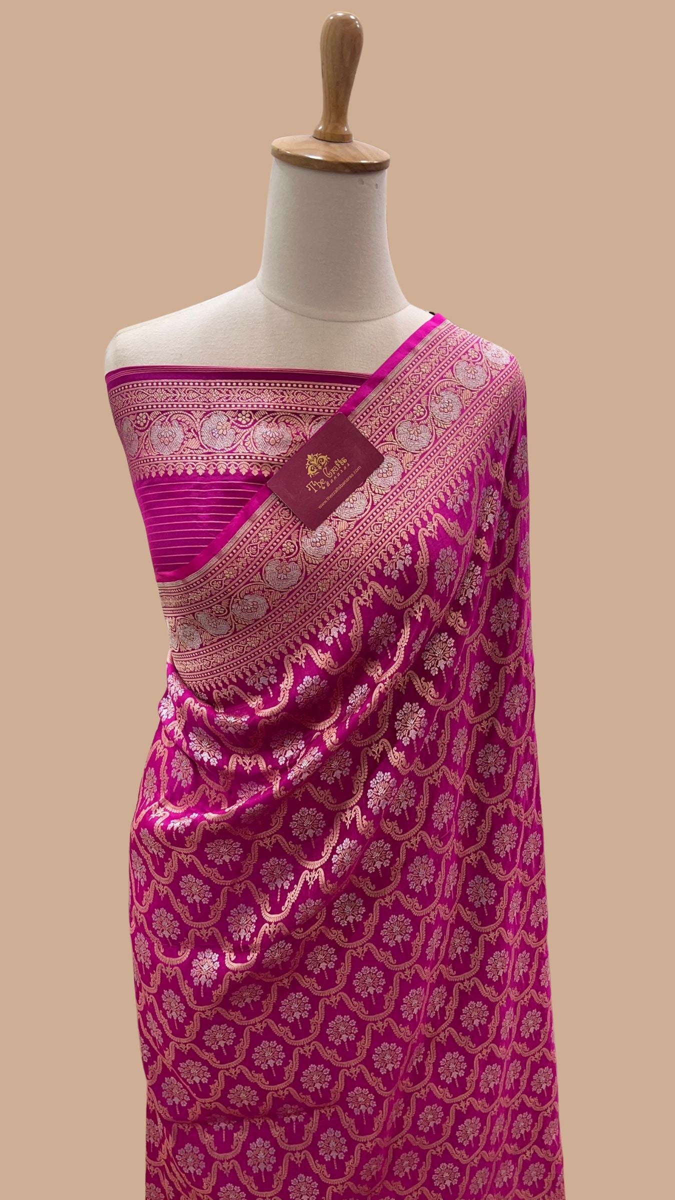 Pure Katan Silk Handloom Banarasi Saree - All over Sona Roopa Jaal work