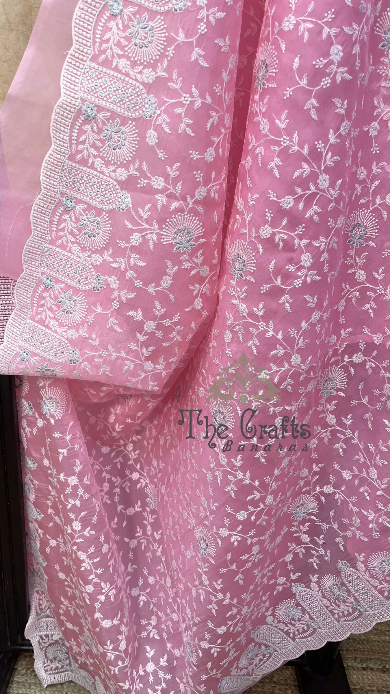 Pure Organza Silk Chikankari Handloom Banarasi Saree