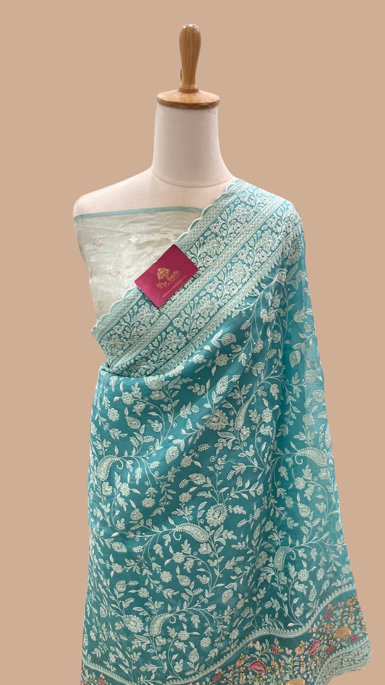 Pure Organza Silk Chikankari Handloom Banarasi Saree
