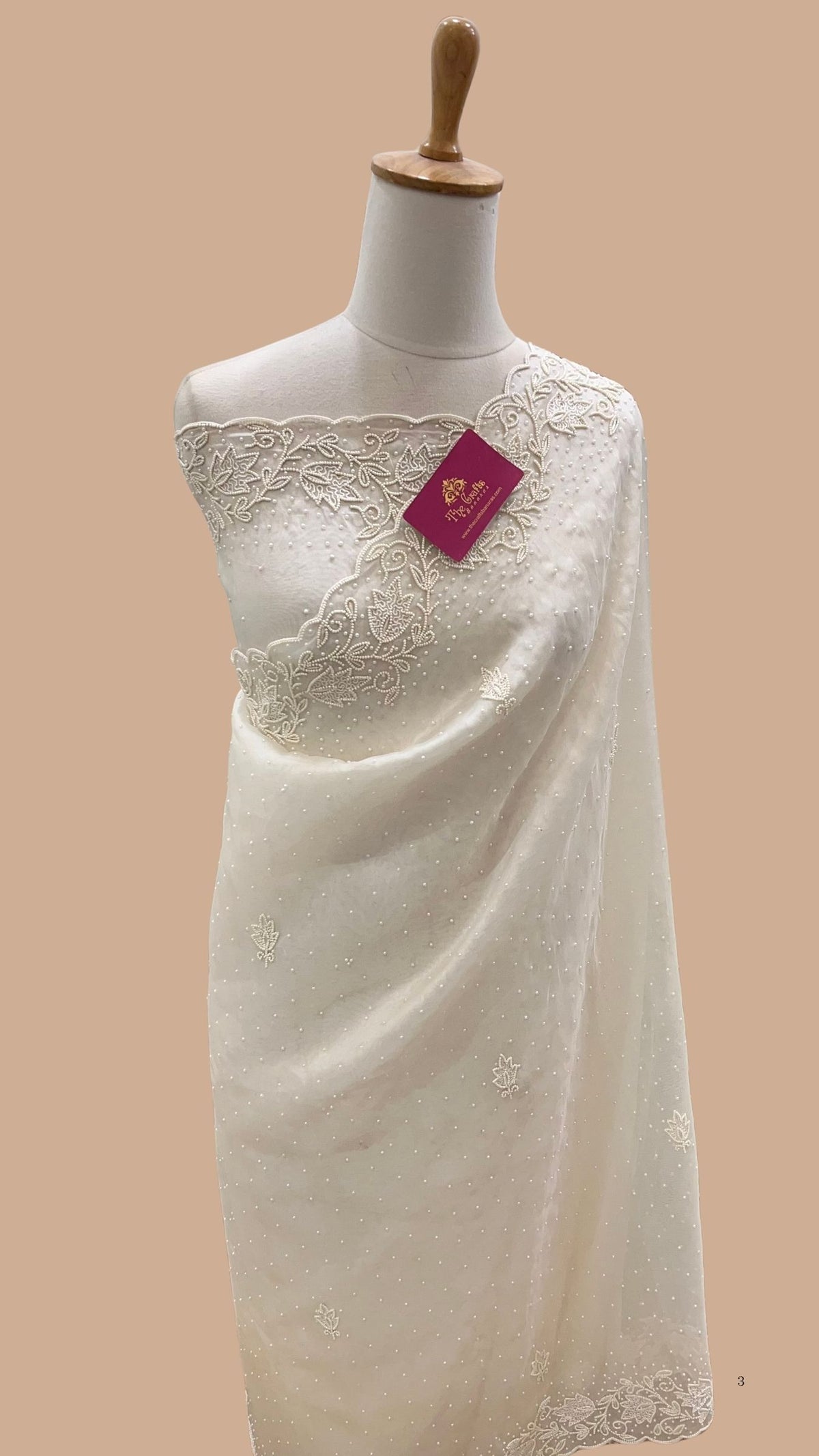 Pure Organza Silk Handloom Banarasi Saree - handwork motifs