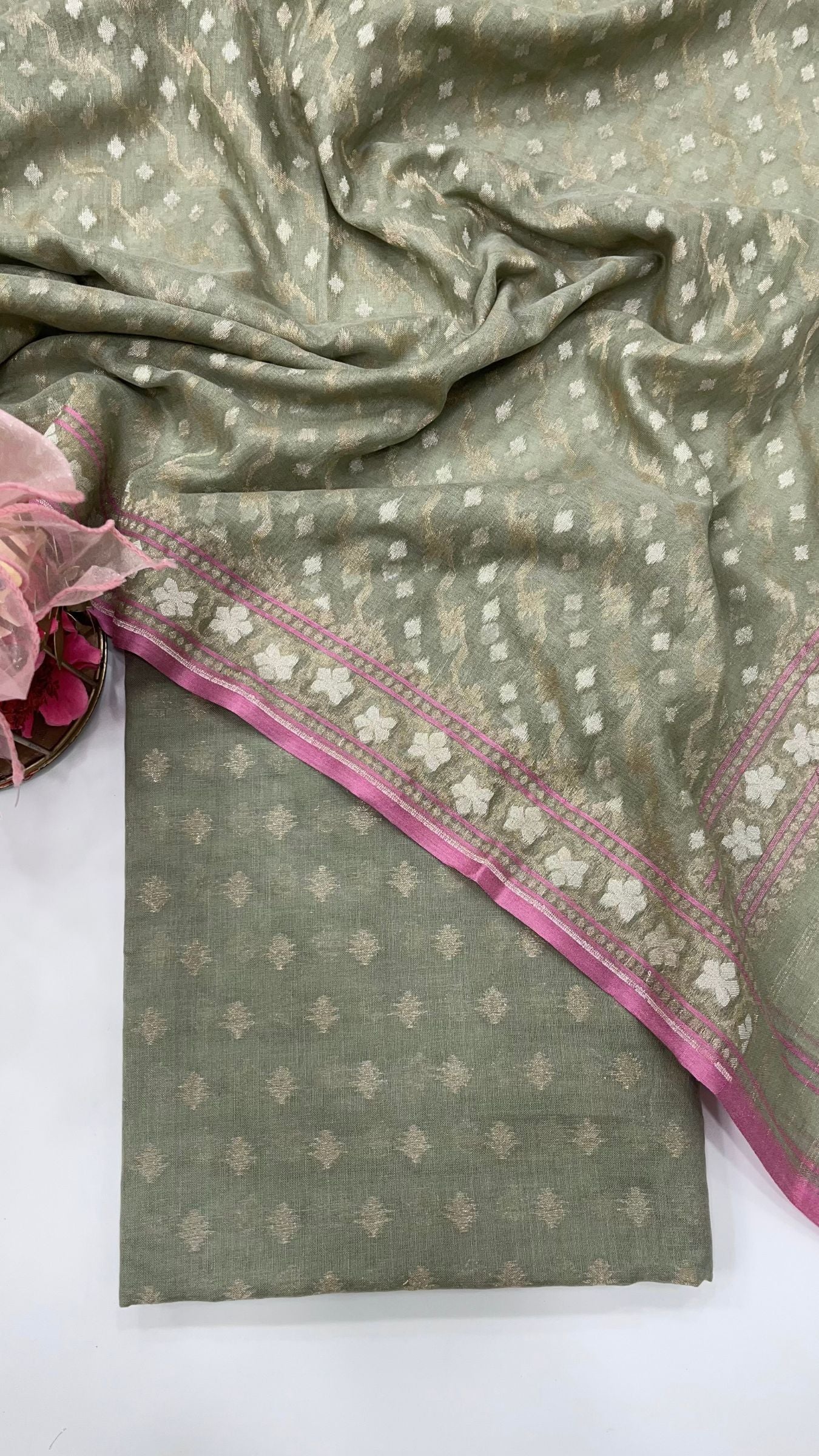 Pure Ektara Cotton Jamdani Banarasi Dress Material