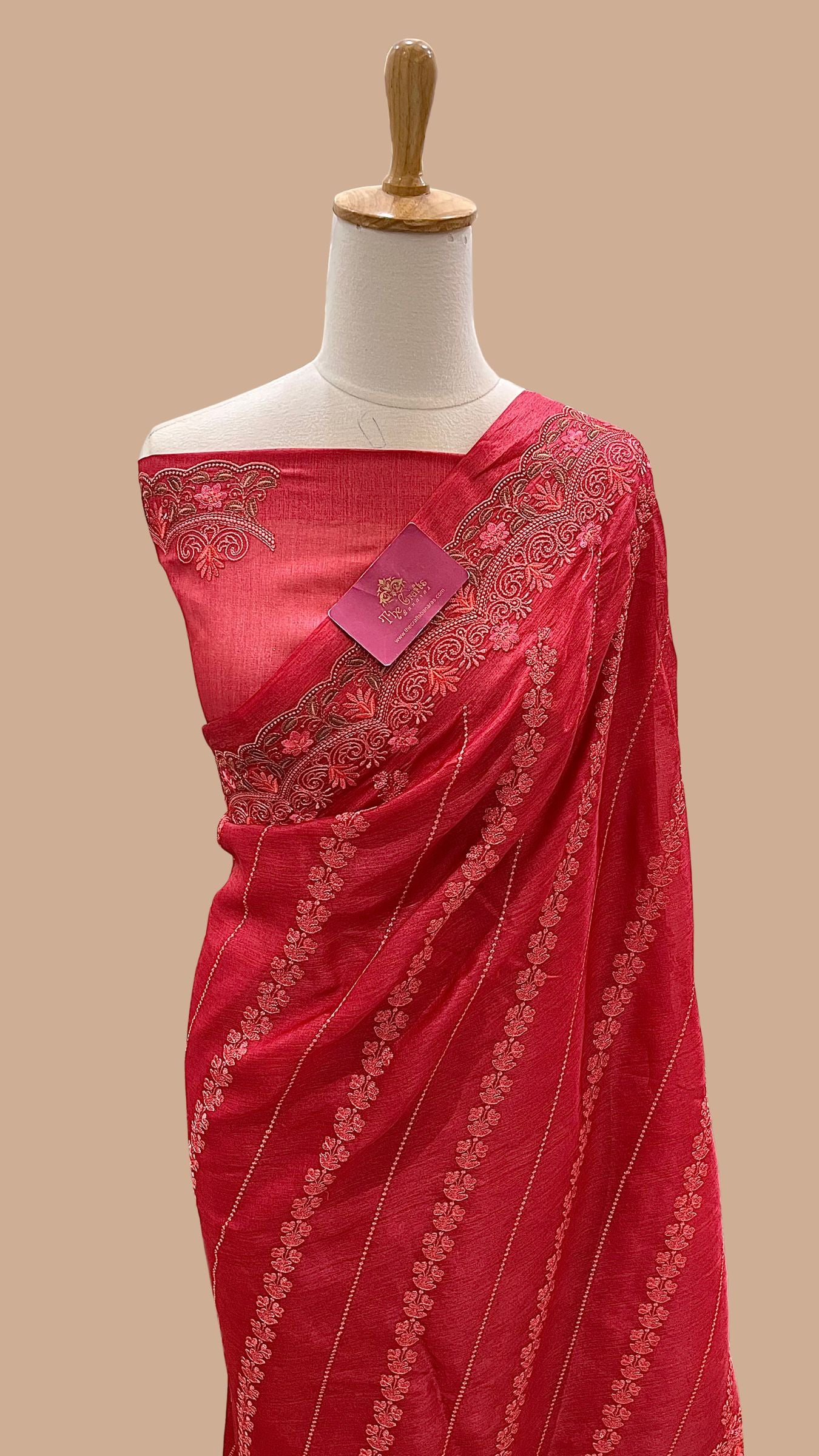 Pure Tussar Silk Chikankari Handloom Banarasi Saree