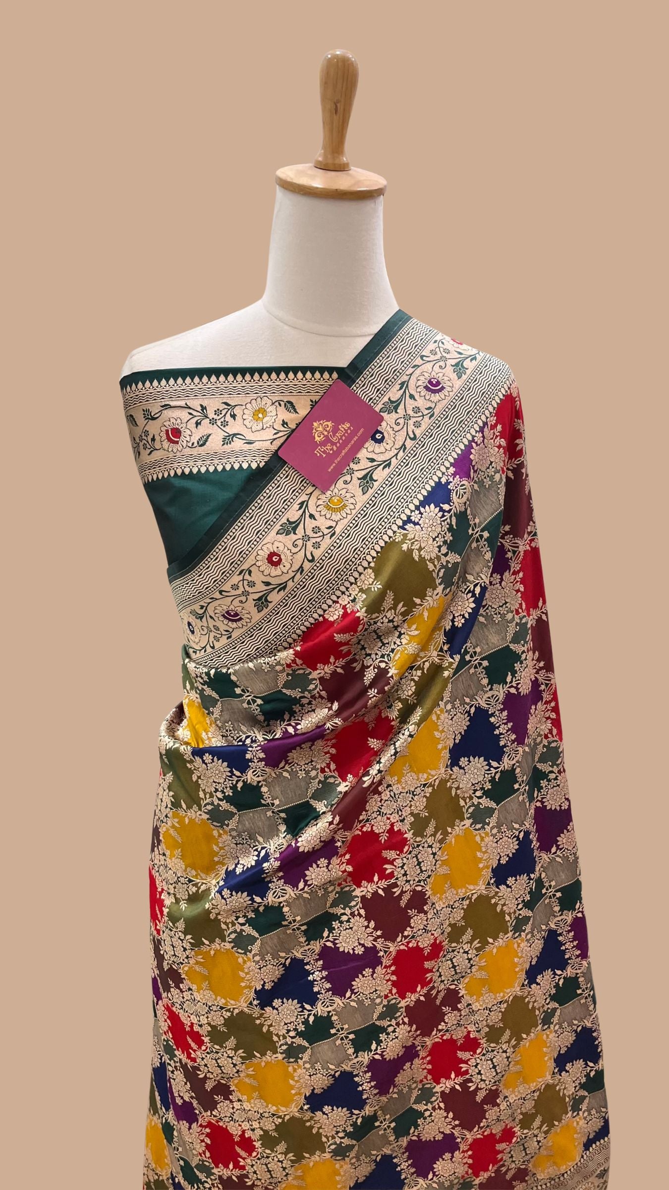 Rangkat Pure Katan Silk Handloom Banarasi Saree - Jaal With Meenakari