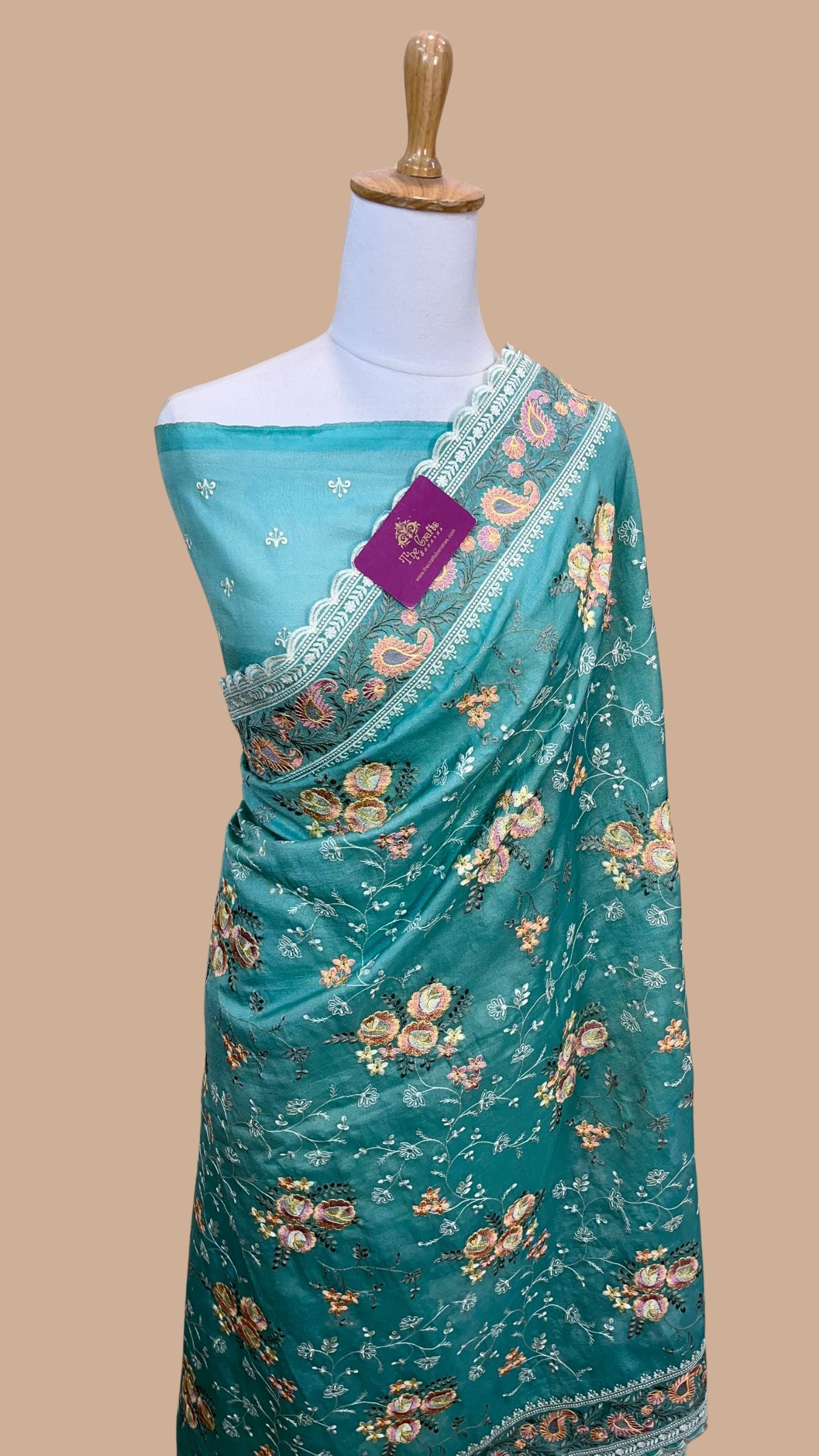 Pure Tissue Silk Banarasi Saree - Chikankari all over