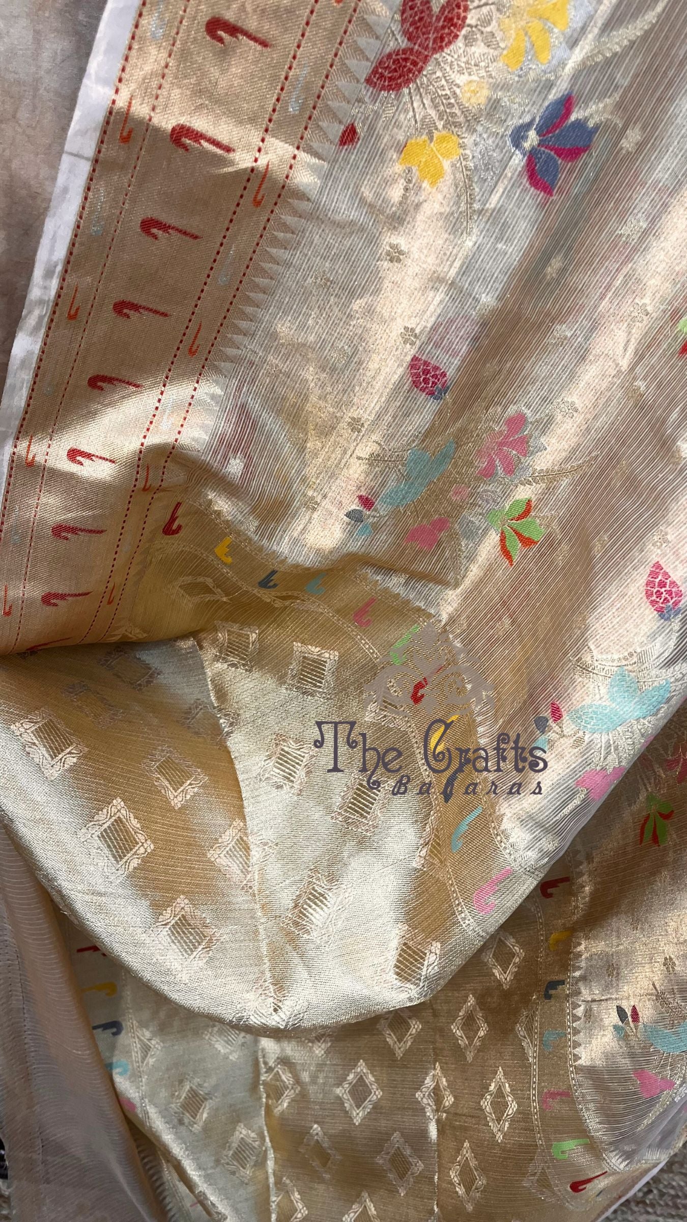 Pure Zari Kota Tissue Silk Handloom  Banarasi Saree - Meenakari