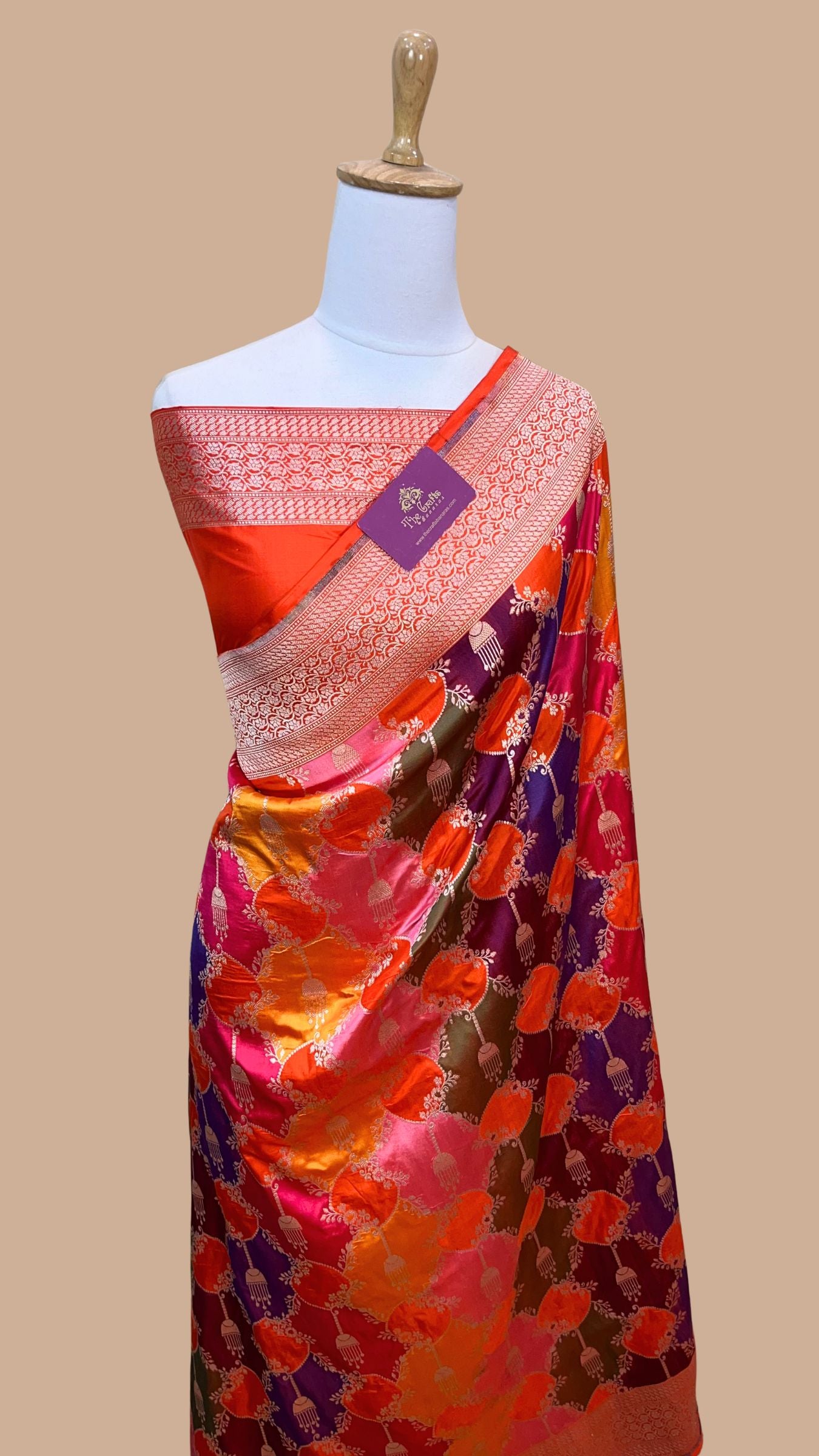 Rangkat Pure Katan Silk Handloom Banarasi Saree - with Jaal Work with meenakari