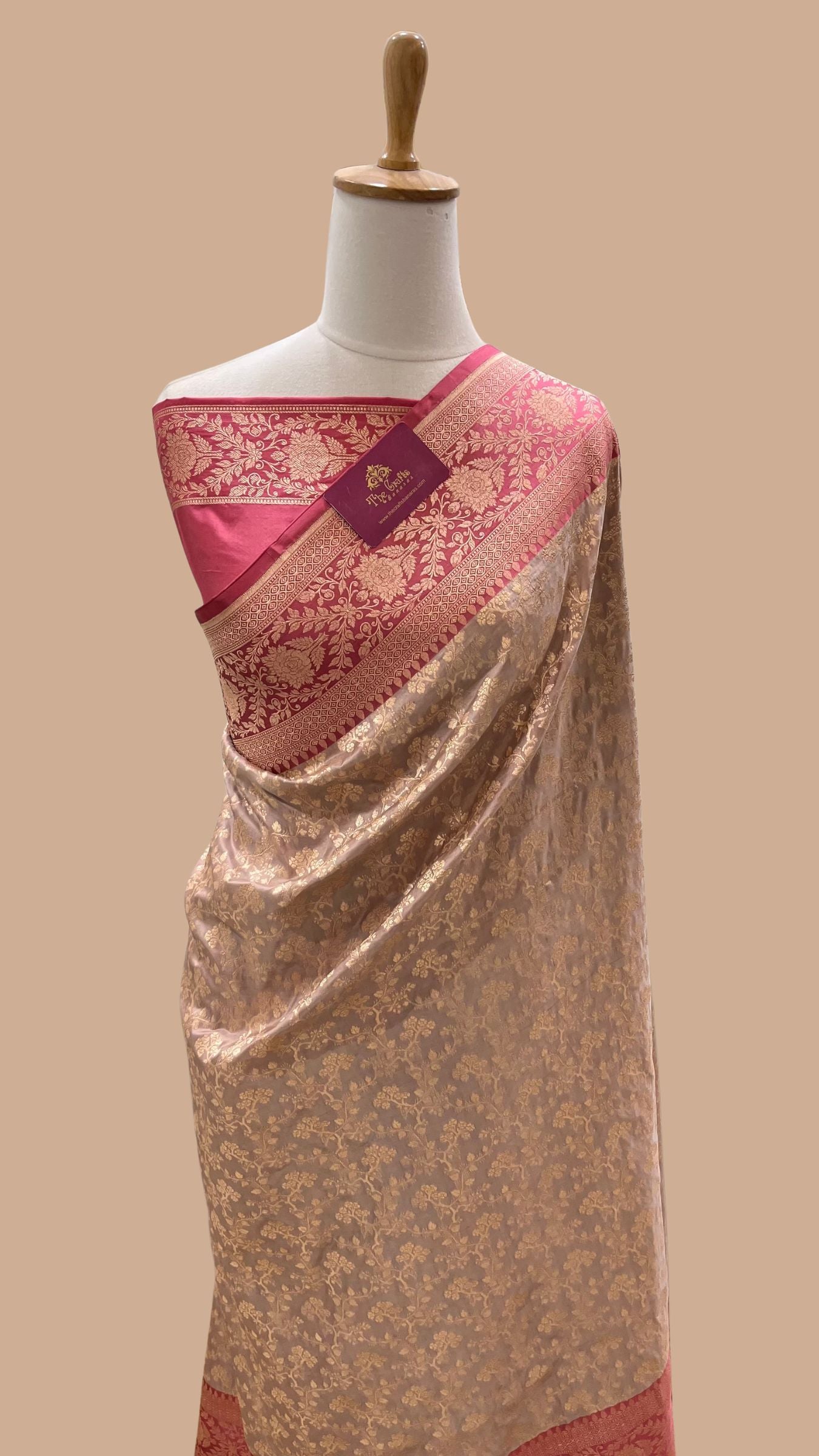 Pure Katan Silk Handloom Banarasi Saree - Jaal Work with Satin Border