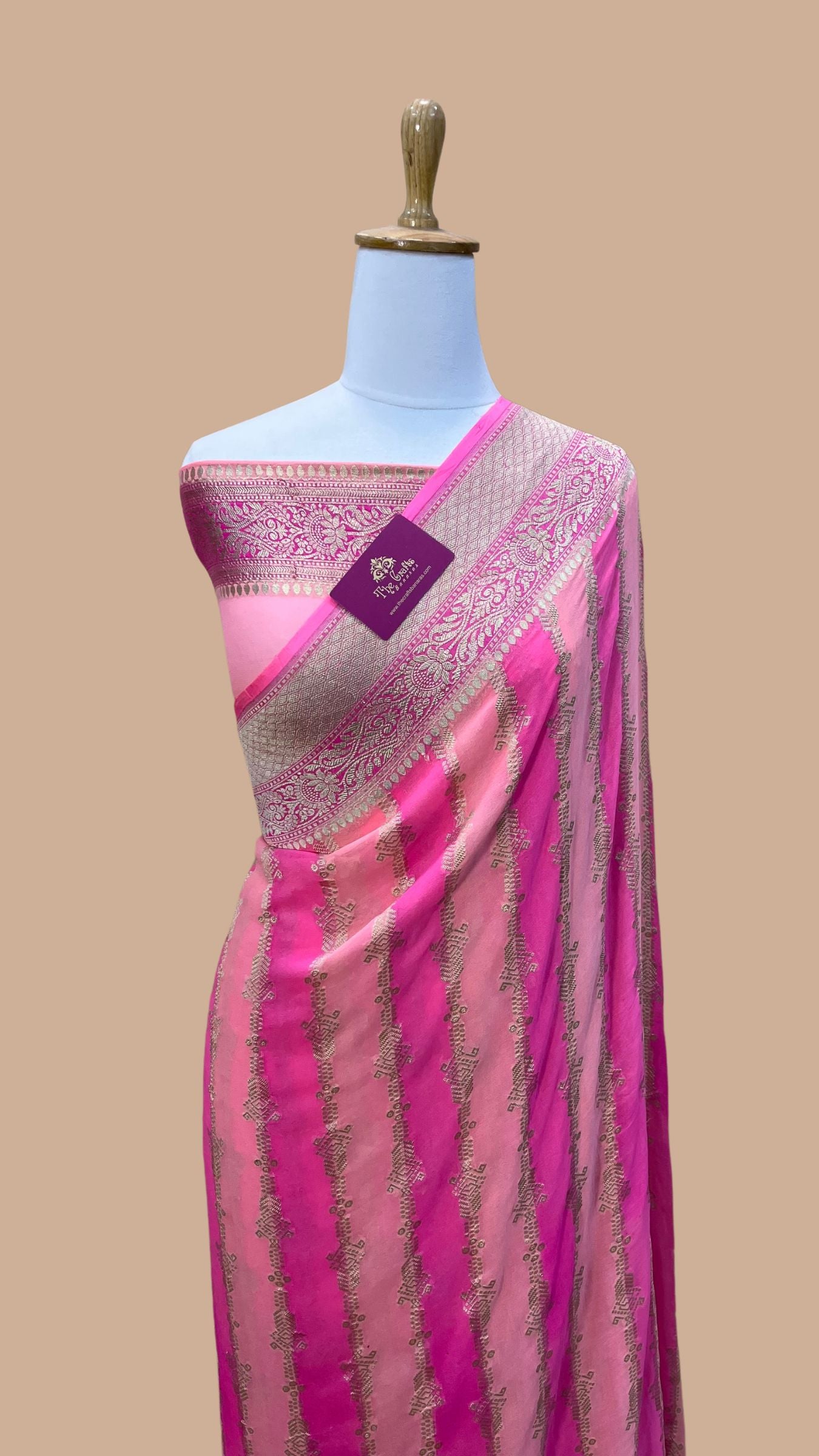 Khaddi Georgette Handloom Banarasi Saree - Water Zari