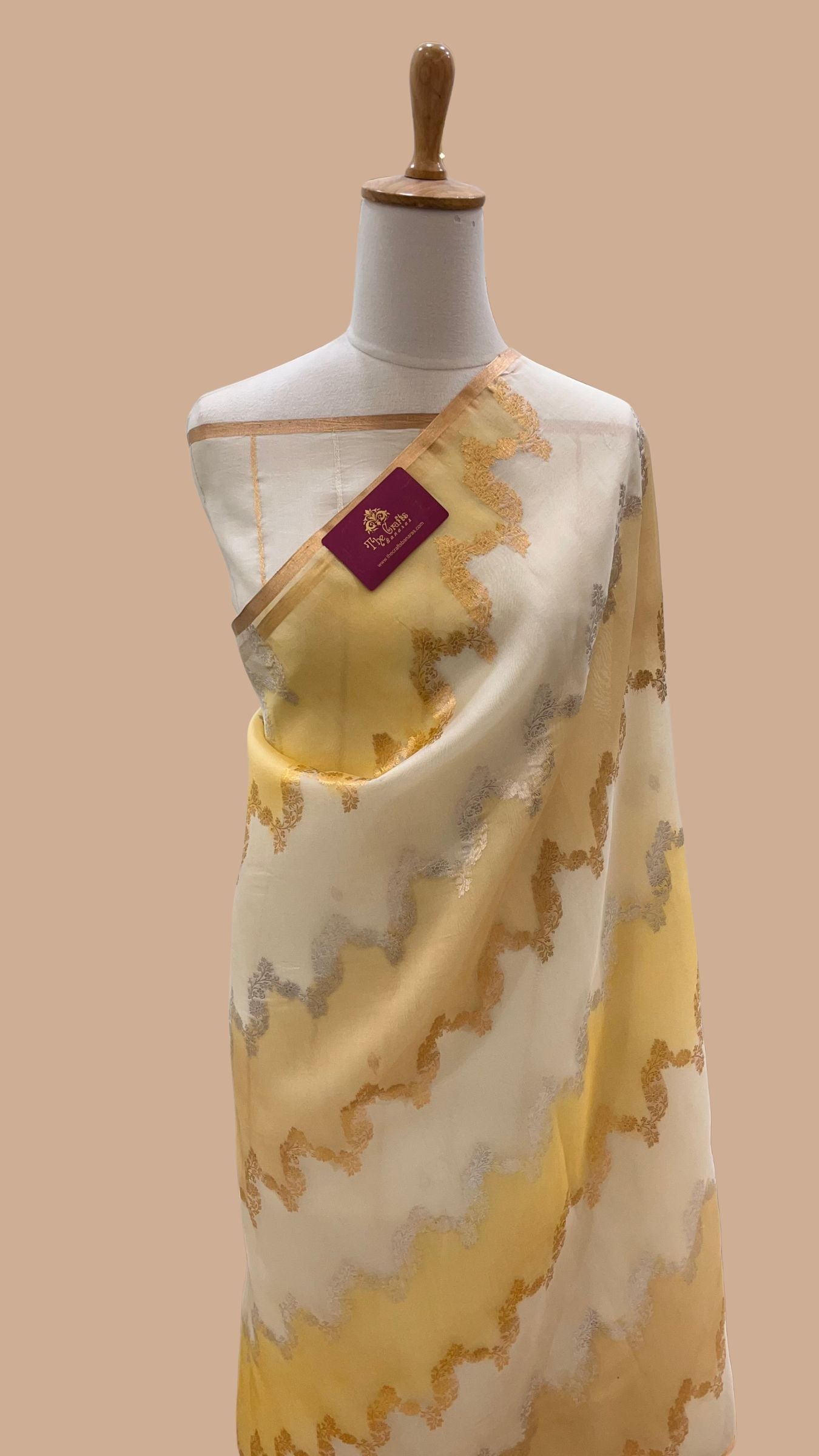 Rangkat Pure Kora Silk Handloom Banarasi Saree- Kadhua Stripes