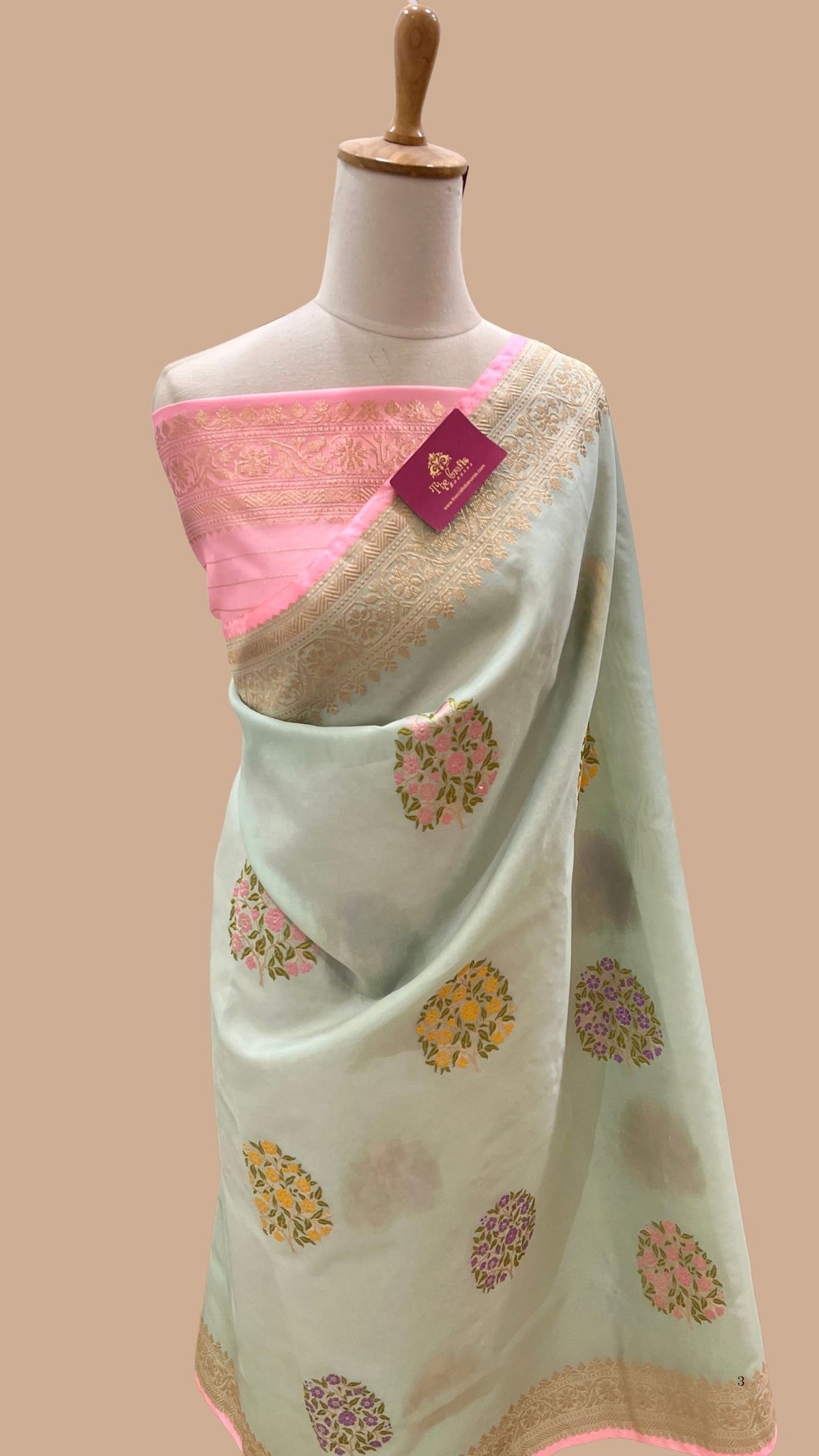 Pure Kora Silk Handloom Banarasi Saree - Kadhua Sona Rupa Bootis with Meenakari Border