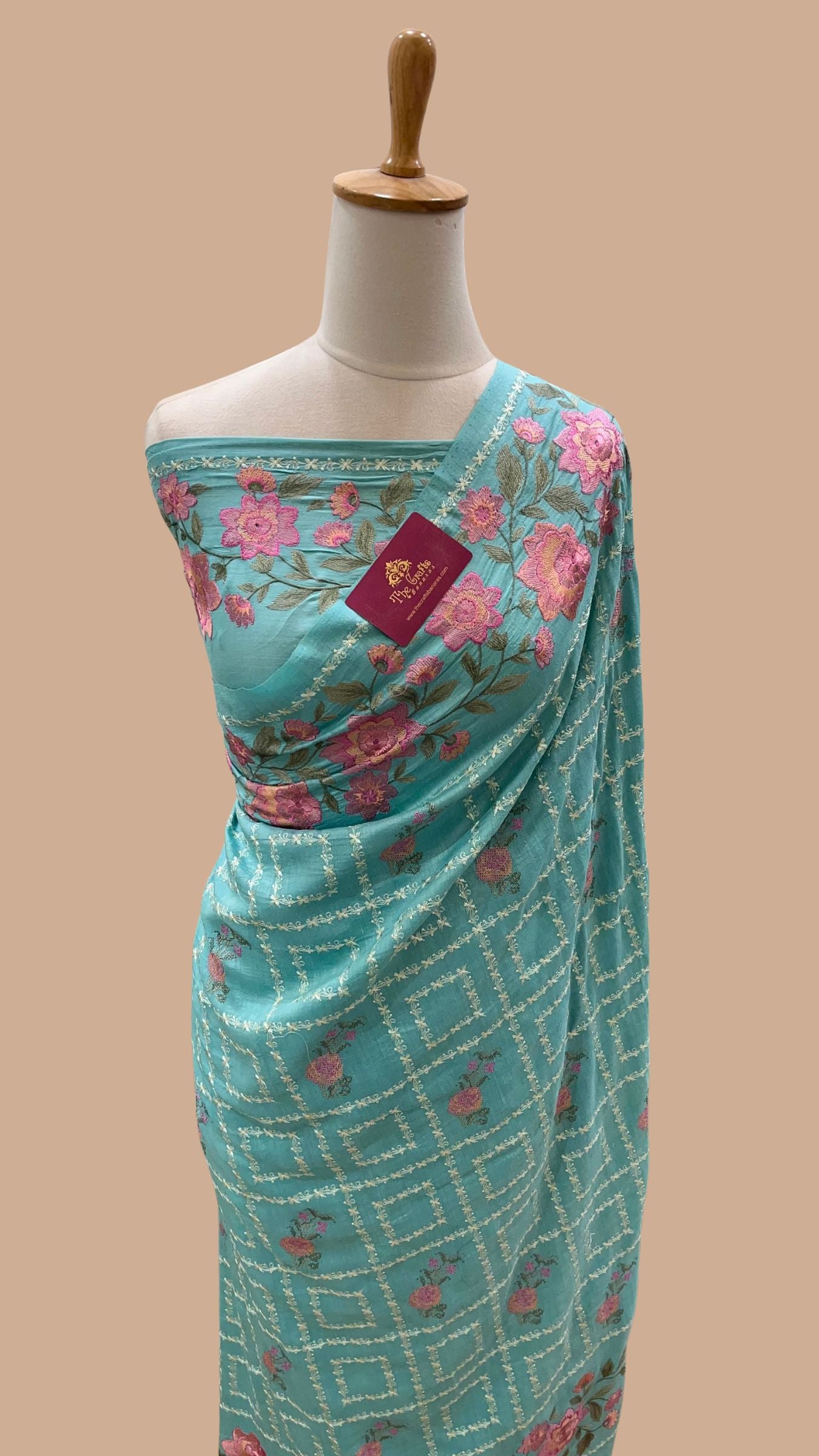 Pure Munga Silk Chikankari Handloom Banarasi Saree