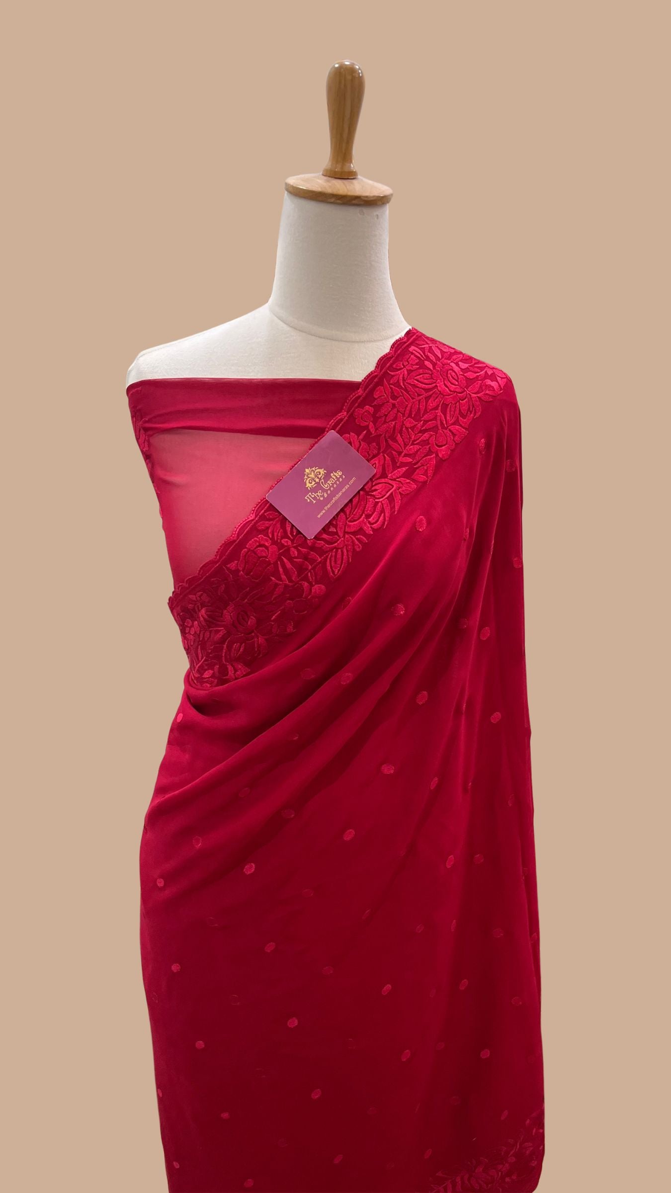 Pure Georgette Chikankari Handloom Banarasi Saree