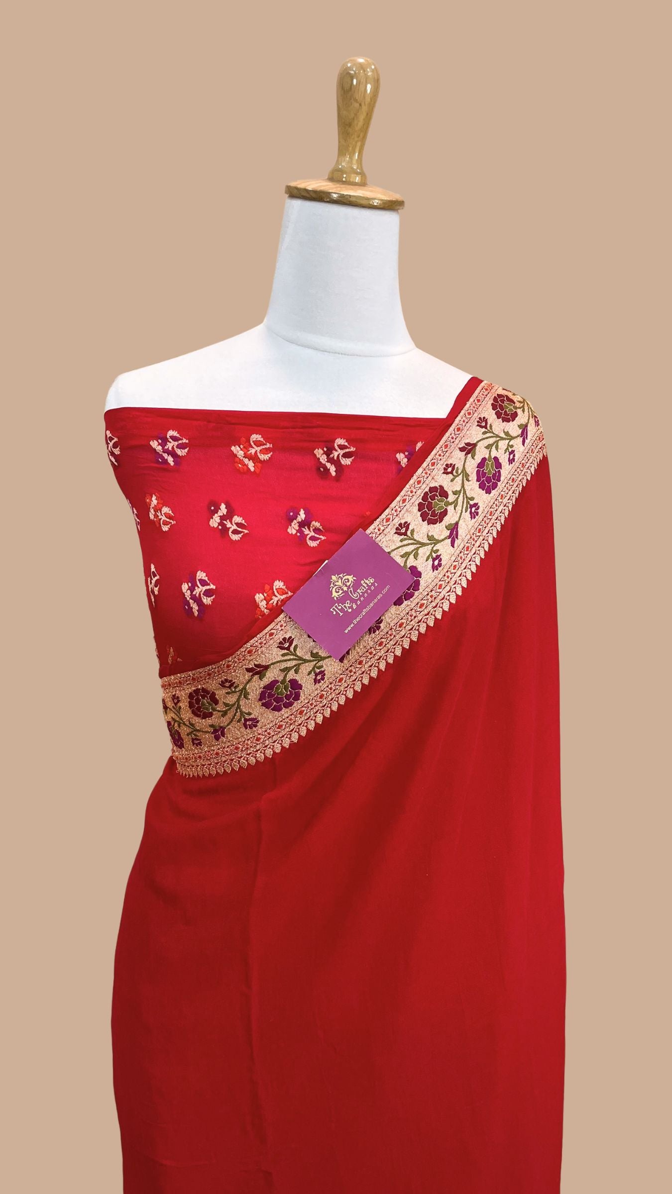 Red Pure Khaddi Chiffon Banarasi Saree