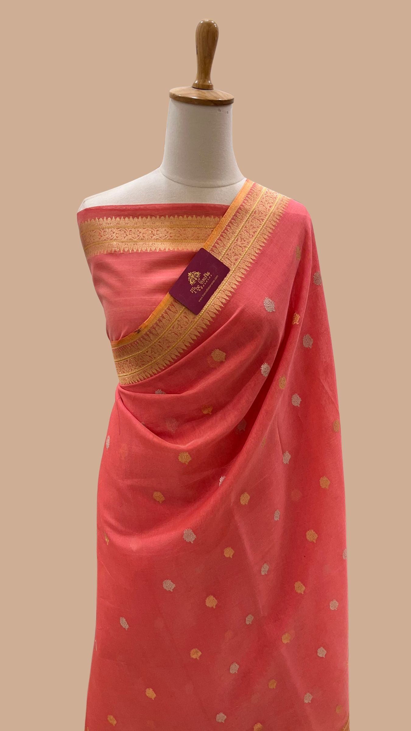 Pure Cotton Silk Handloom Banarasi Saree - with kadhua motifs