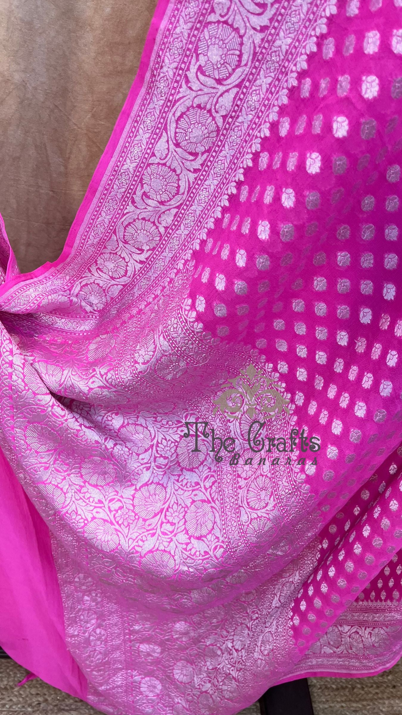 Pure Georgette Banarasi Saree - Silver Zari