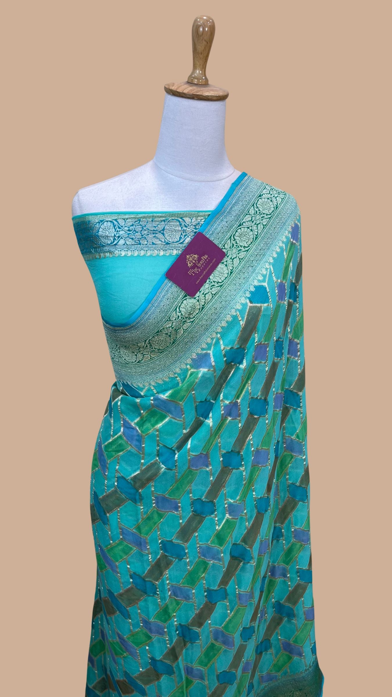 Khaddi Georgette Handloom Banarasi Saree - Water Zari