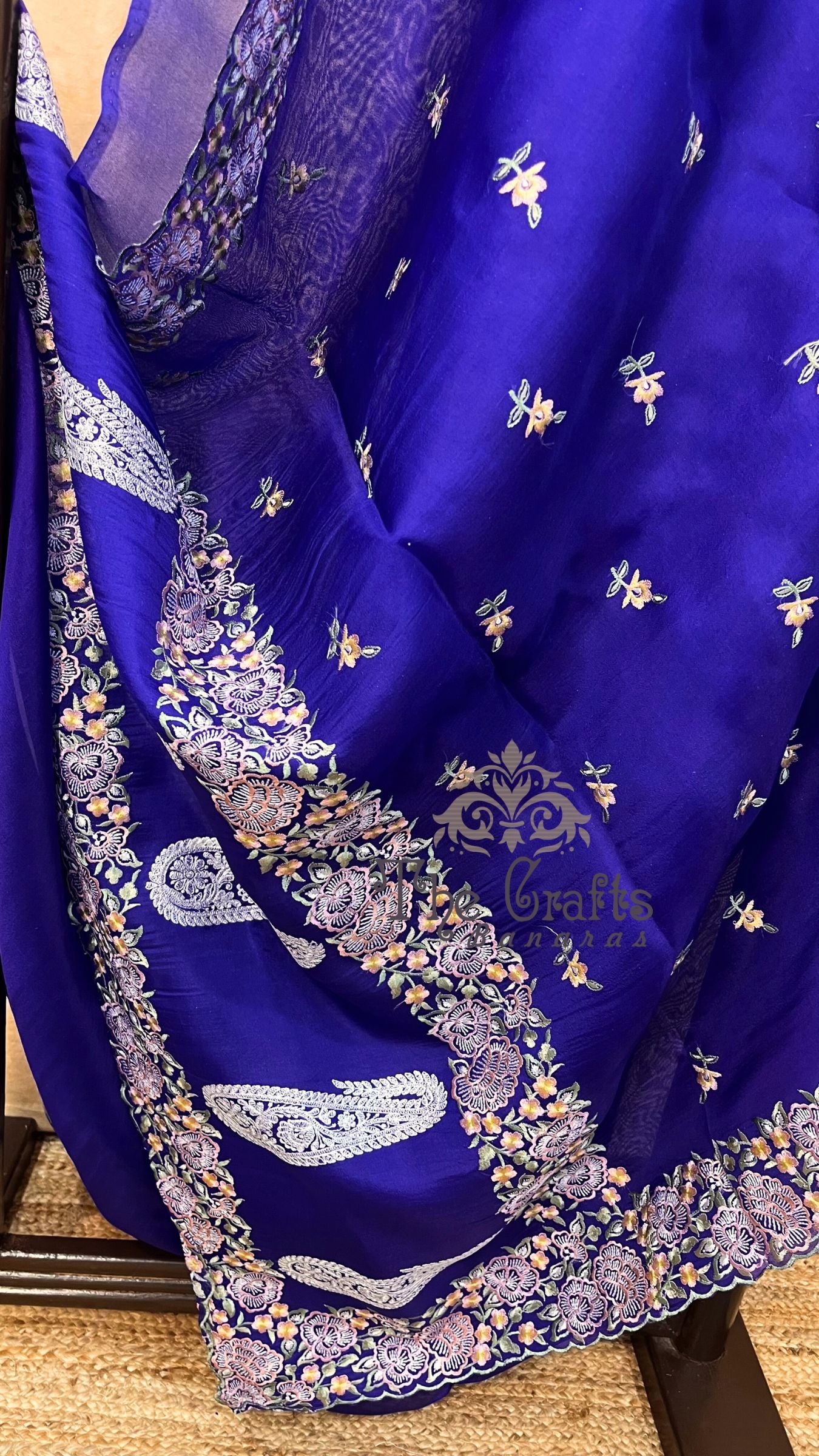 Pure Organza Silk Chikankari Handloom Banarasi Saree