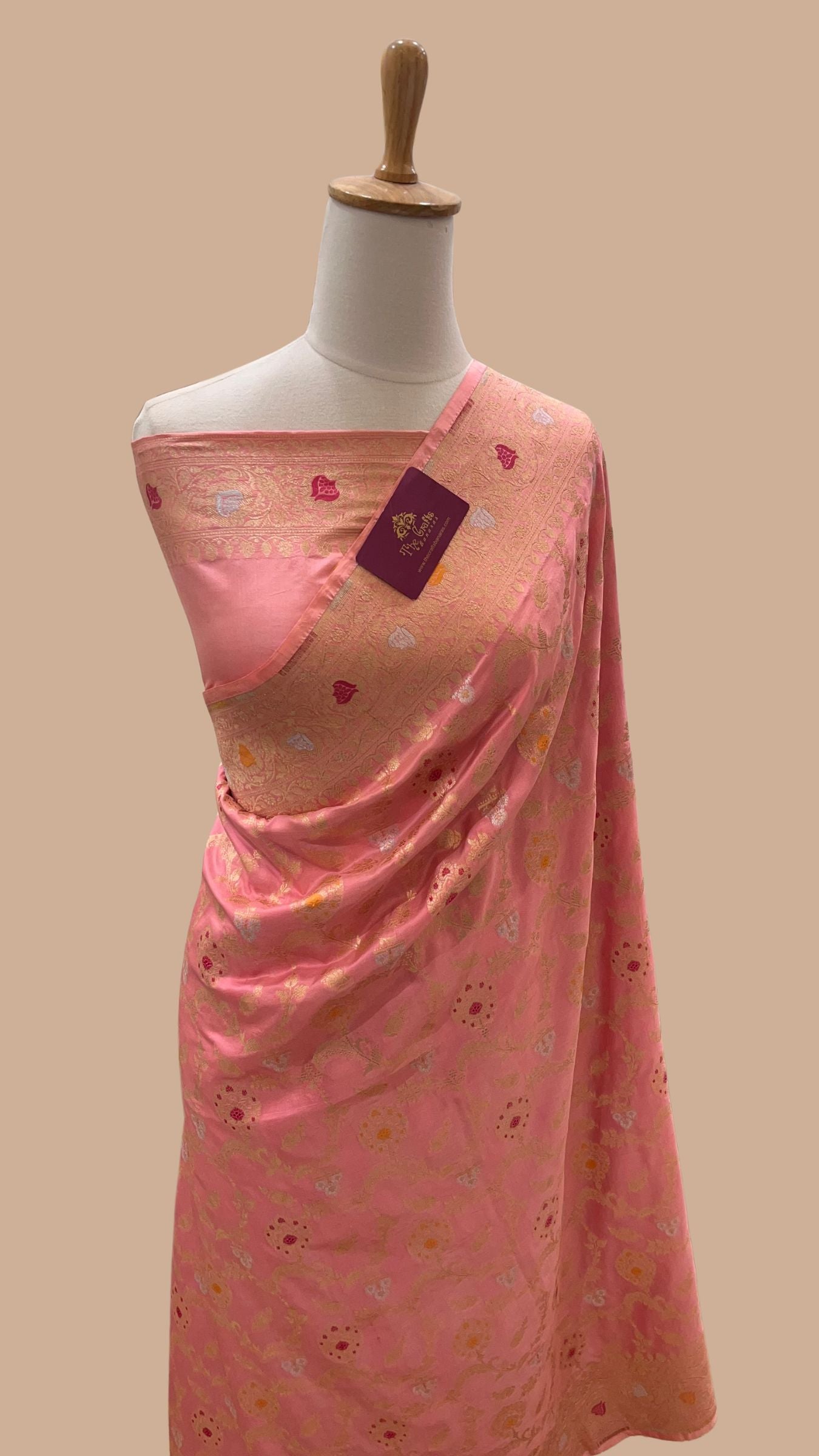 Pure Katan Silk Handloom Banarasi Saree - Jaal With Meenakari