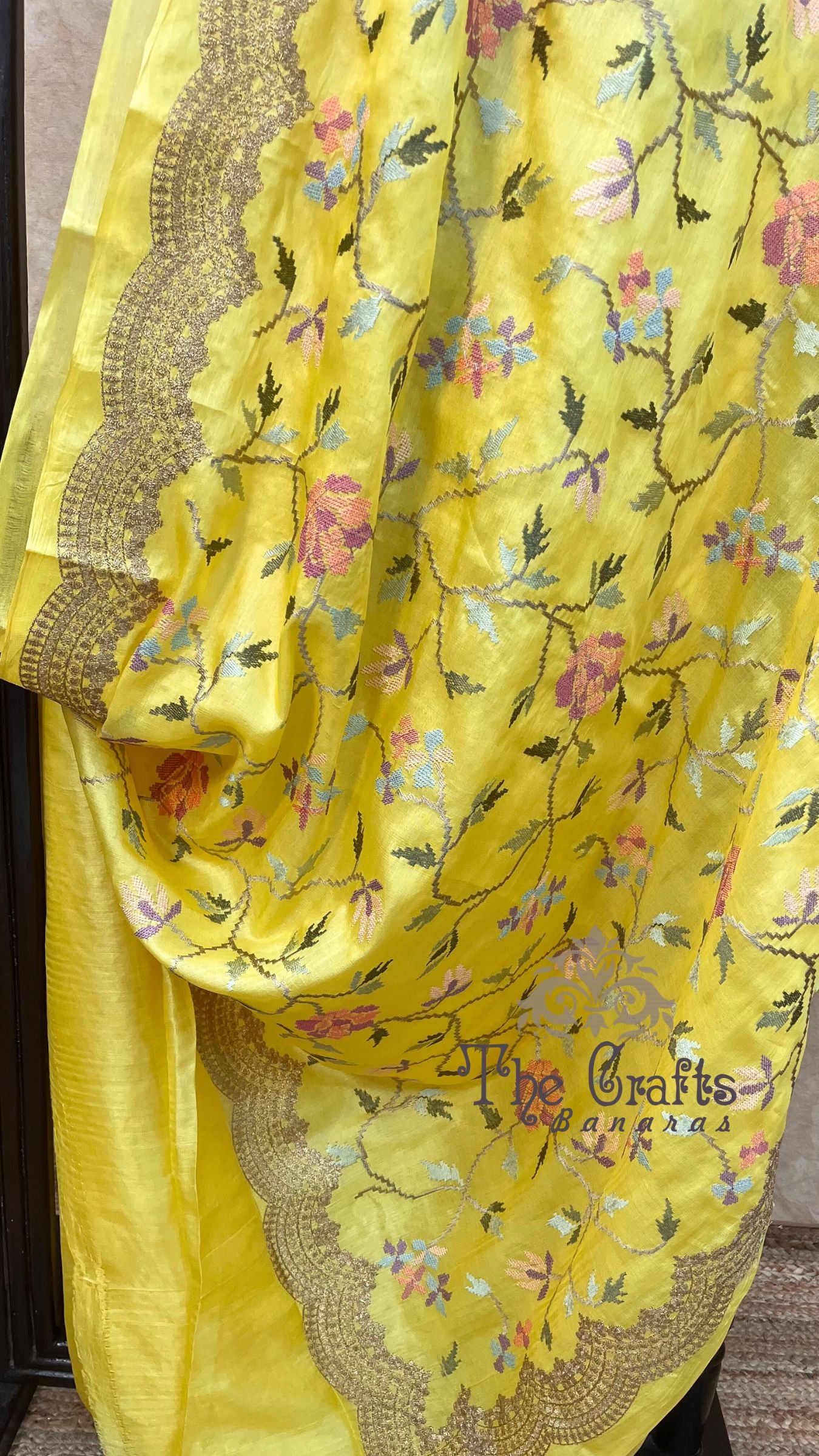 Pure Tussar Silk Chikankari Handloom Banarasi Saree