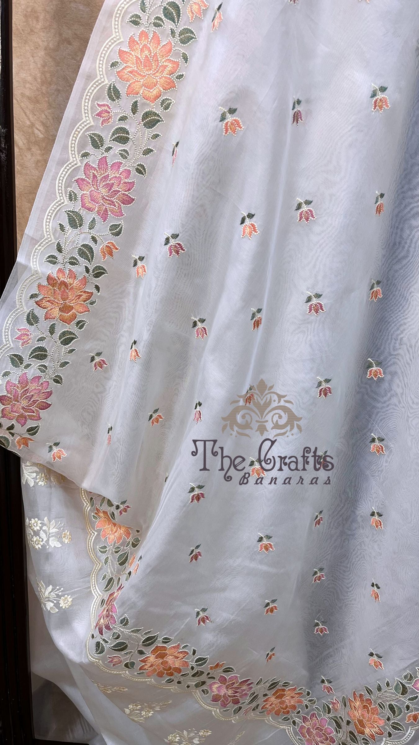 Pure Organza Silk Chikankari Handloom Banarasi Saree