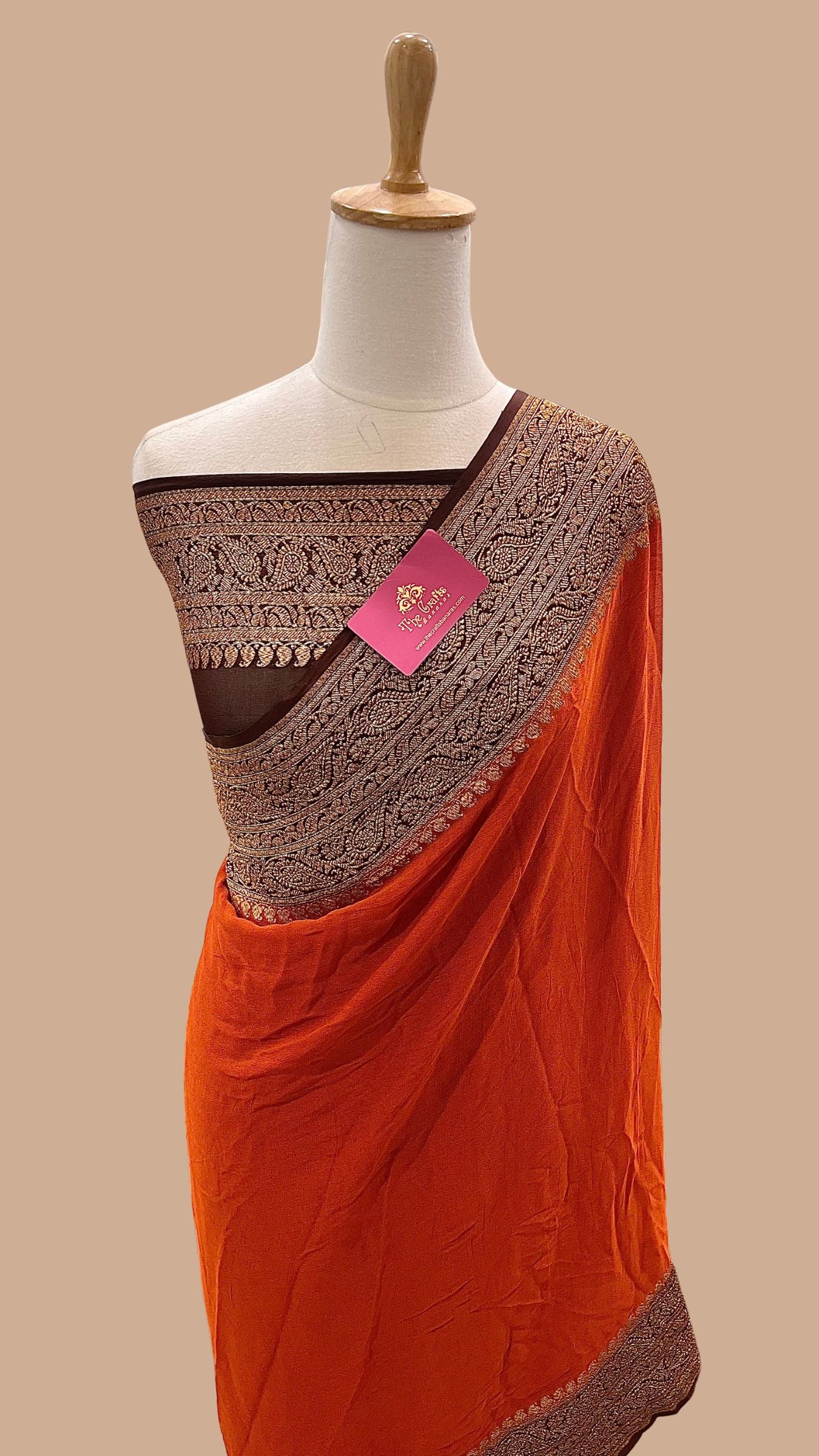 Khaddi Georgette Banarasi Saree - Antique Zari