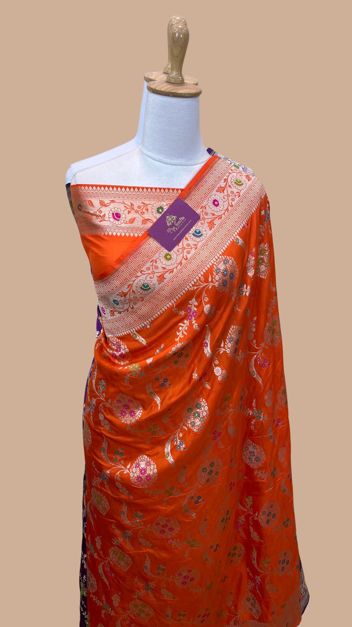 Pure Katan Silk Handloom Banarasi Saree - Jaal With Meenakari