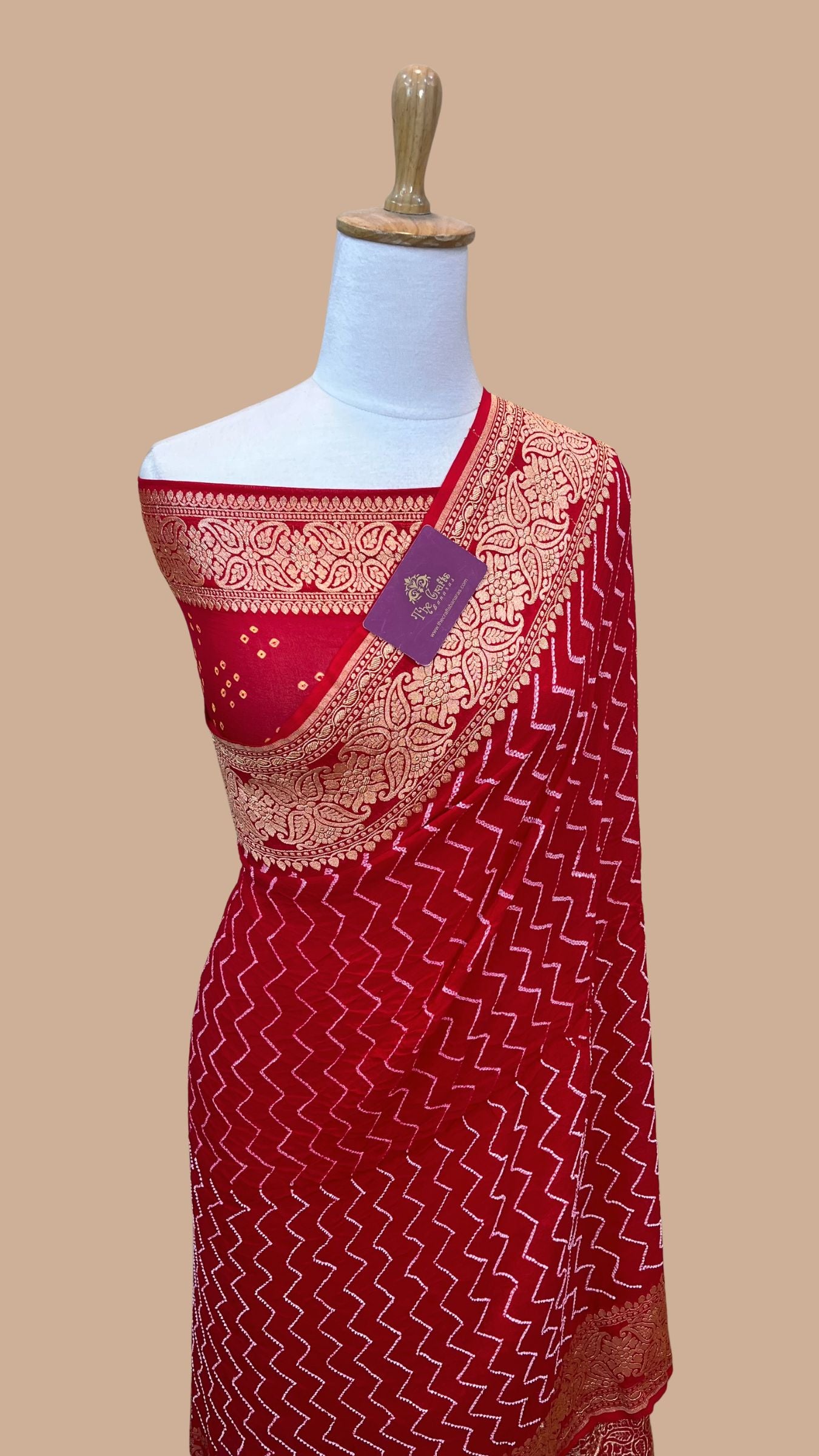 Pure Georgette Banarasi Handloom Bandhej Saree