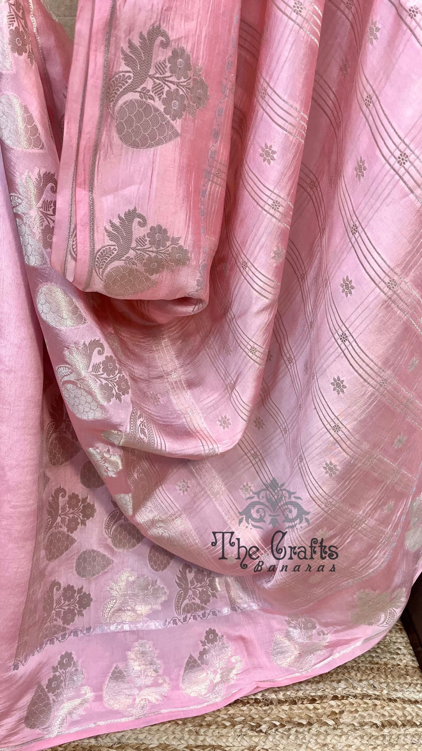 Baby Pink Pure Pure Silk Banarasi Saree